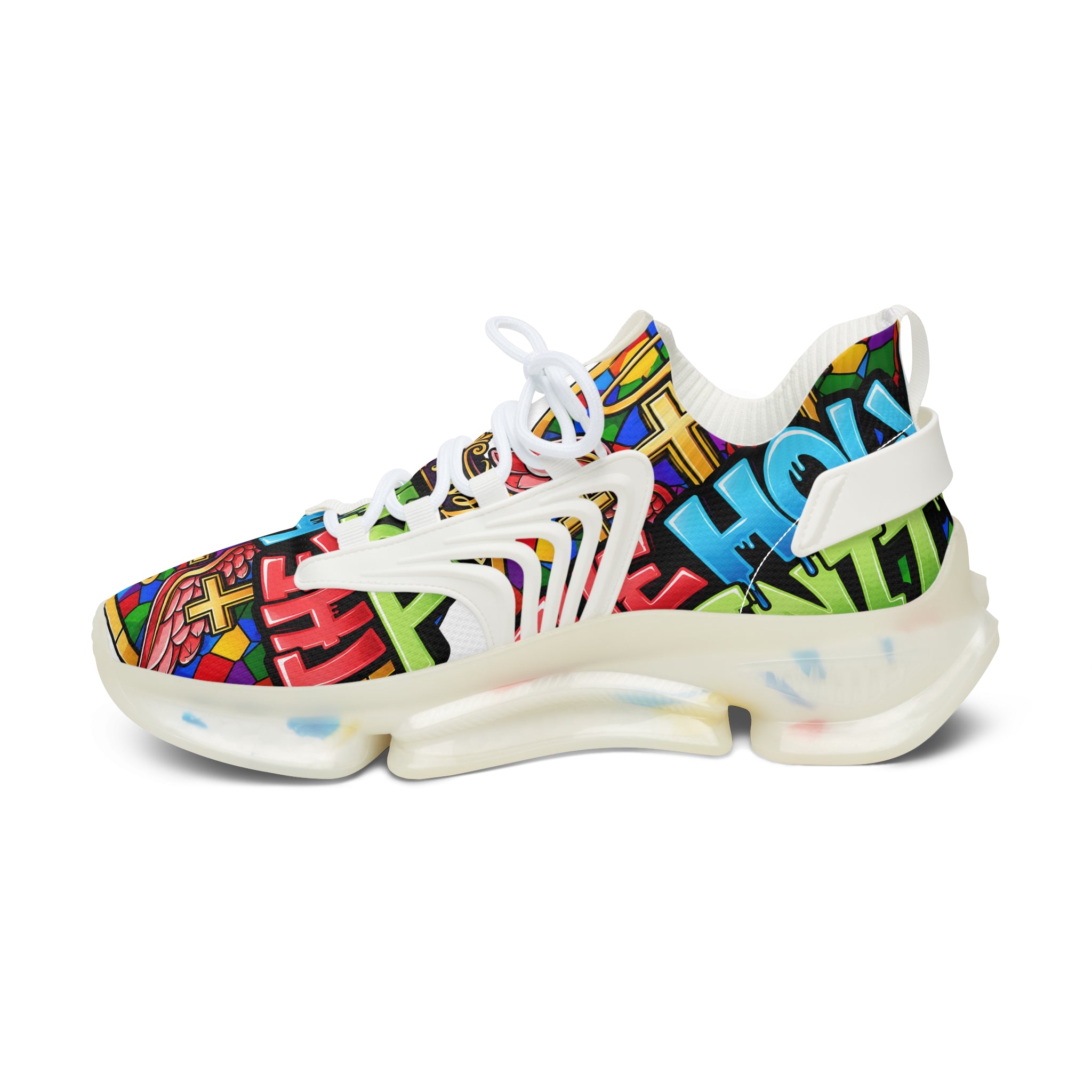 Men's Mesh Sneakers — " Holy Trinity "Colorful Graffiti Cross Design Athletic Shoes