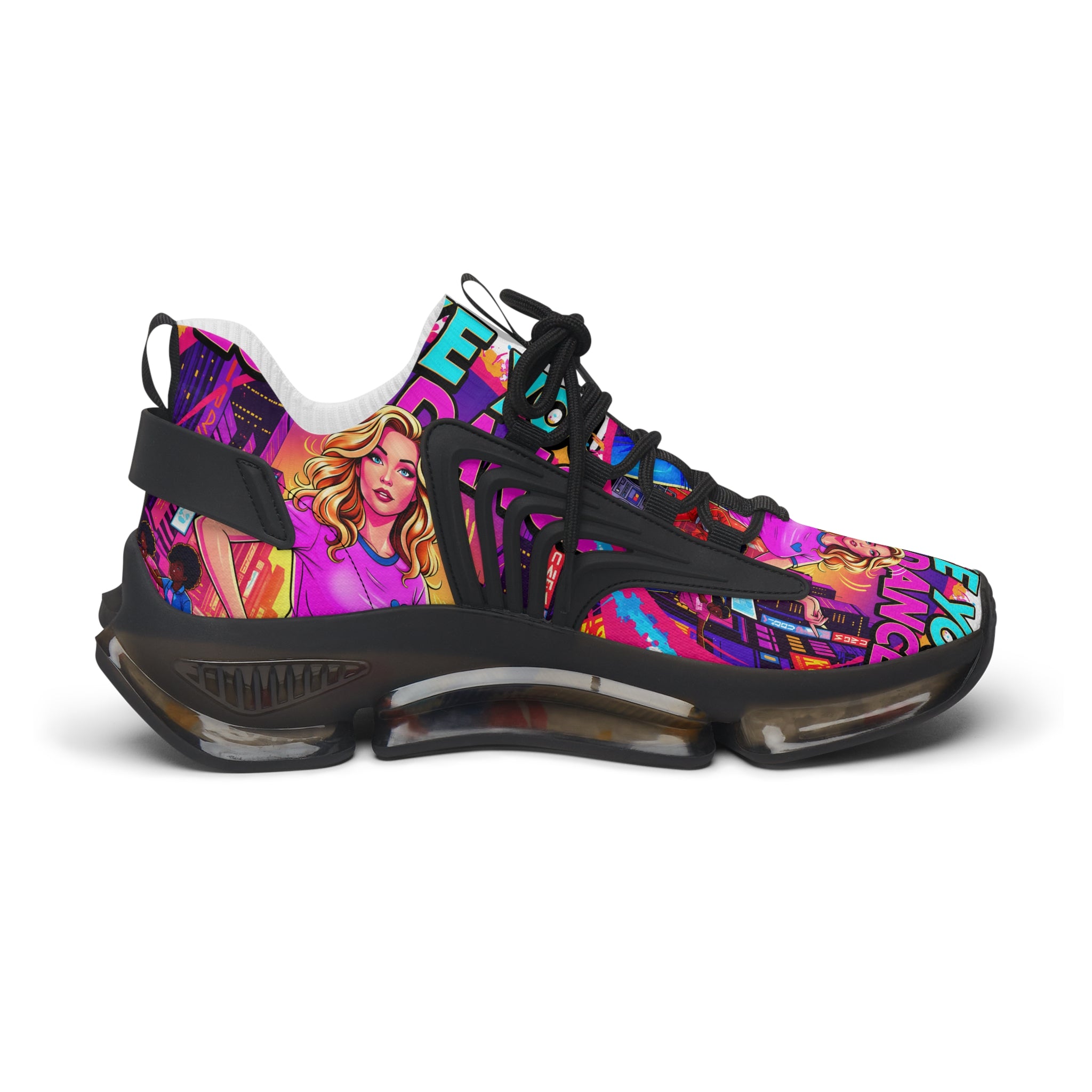 Women's Mesh Sneakers — "Shake Your Love Dance "Colorful Retro Pop Art Graphic Trainers