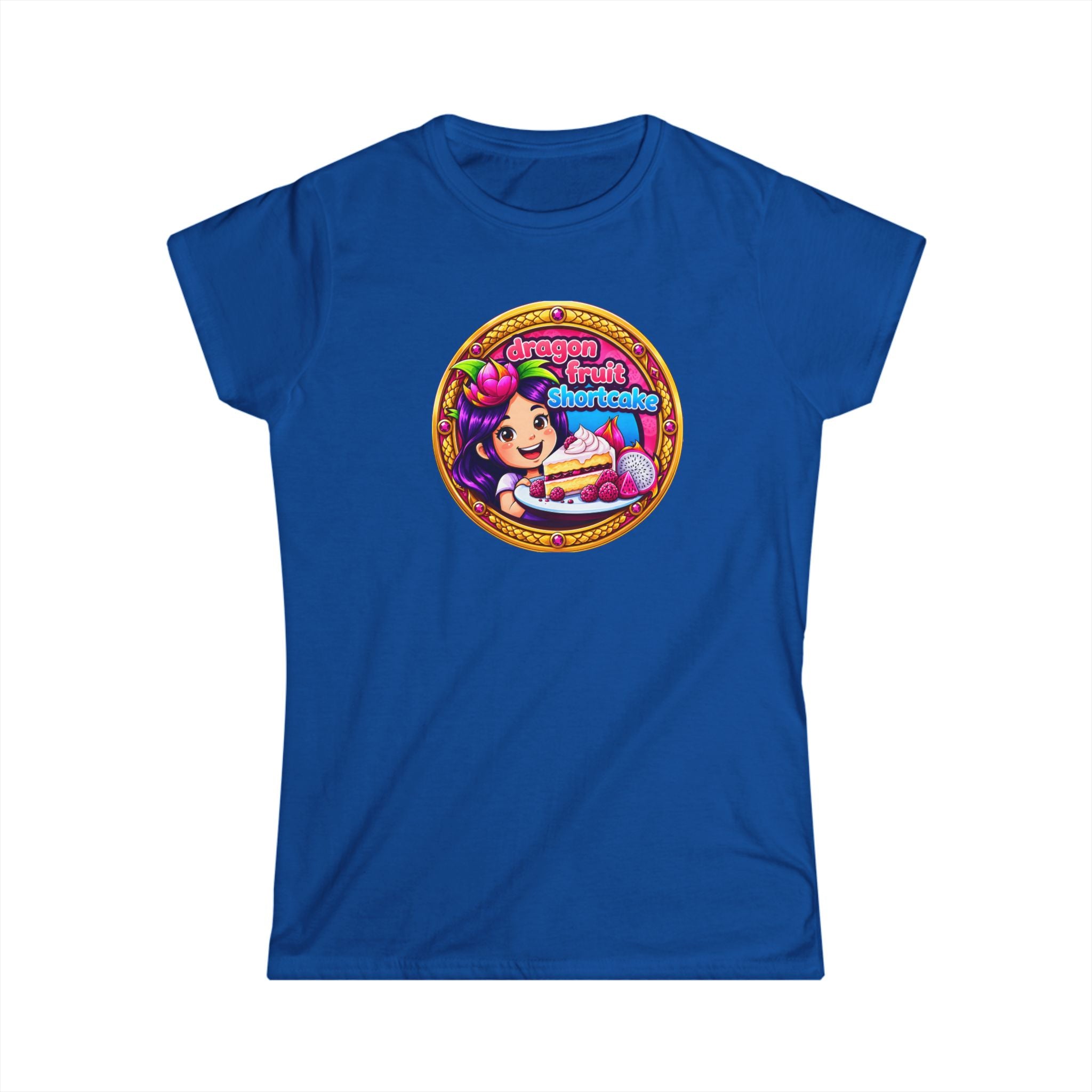 Women’s T‑Shirt — Cute Retro Girl with "Dragon Fruit Shortcake ” Graphic