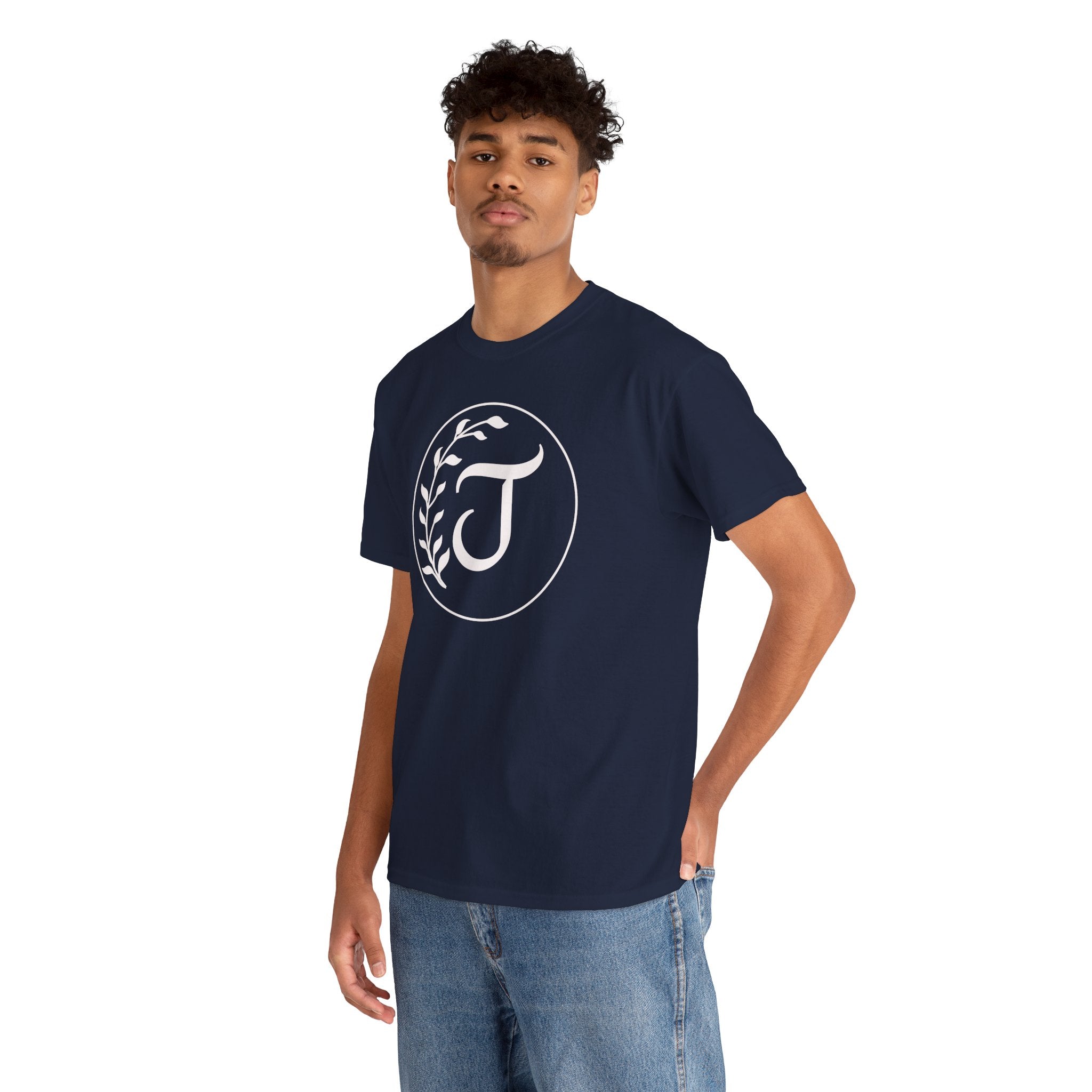 White Tee with Subtle "Floral J " Jesus Christ "— Minimalist Japanese Character T-Shirt