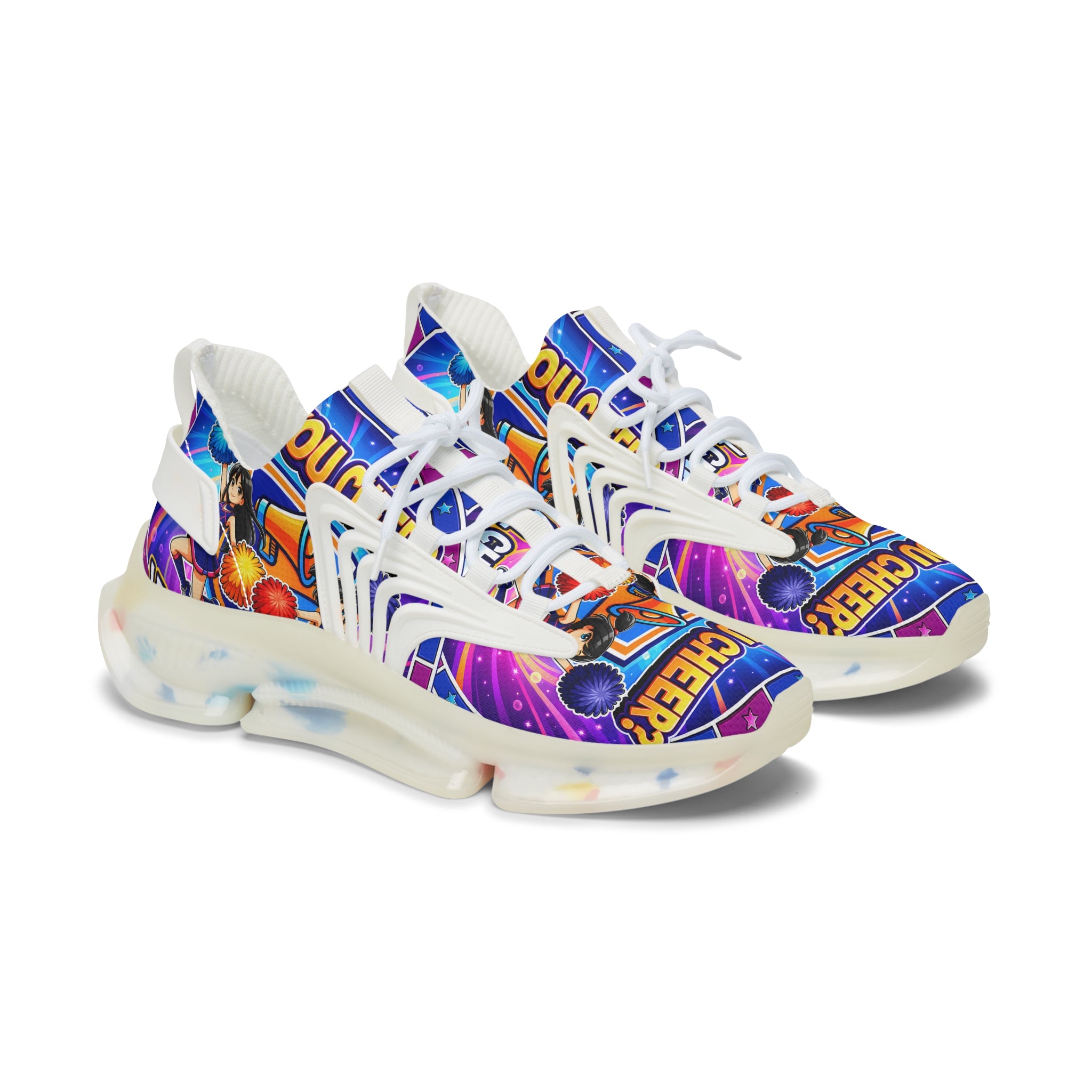 Women's Mesh Sneakers " Can You Cheer?" — Colorful Retro Graphic Athletic Shoes