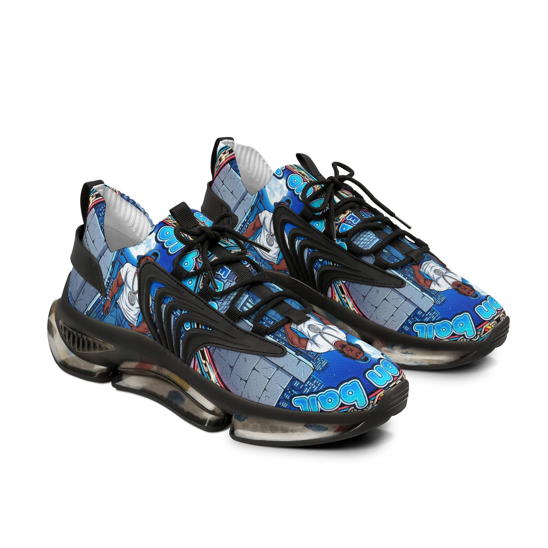 Men's Graphic Mesh Sneakers — " Out On Bail" Street Art Portrait Design