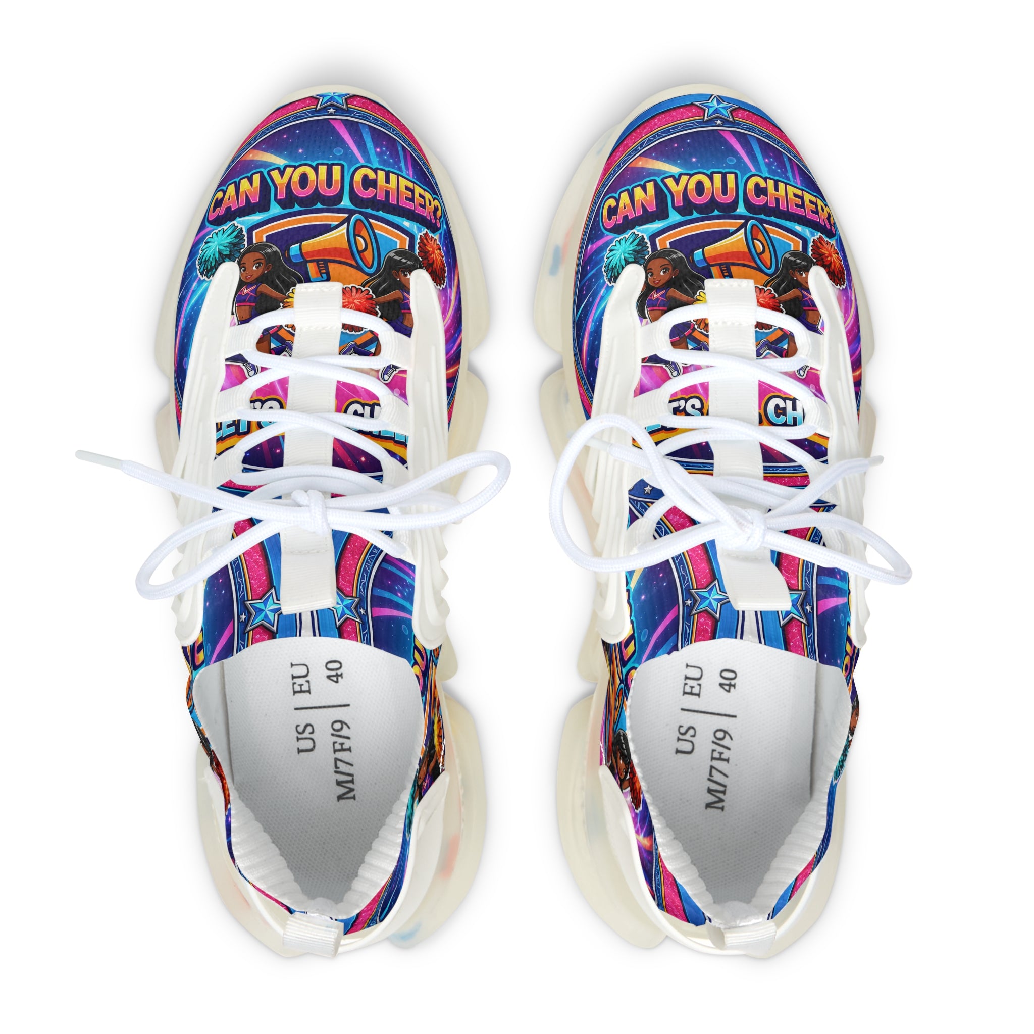 Women's Mesh Sneakers — Colorful Retro 'Can You Cheer' Graphic Athletic Shoes
