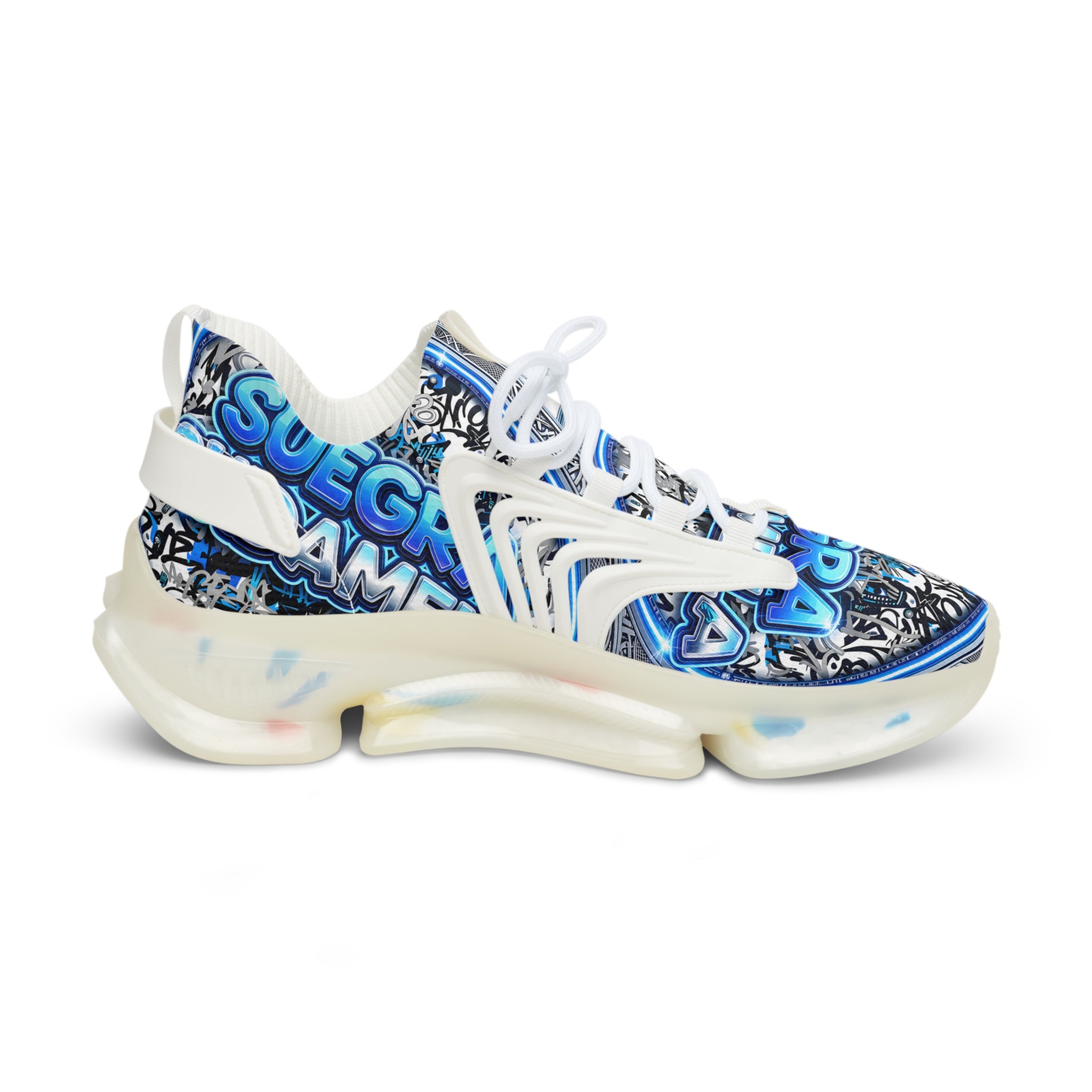 Mesh Sneakers — Blue 'SUEGRA CUIDAMELA' Graphic Athletic Shoes