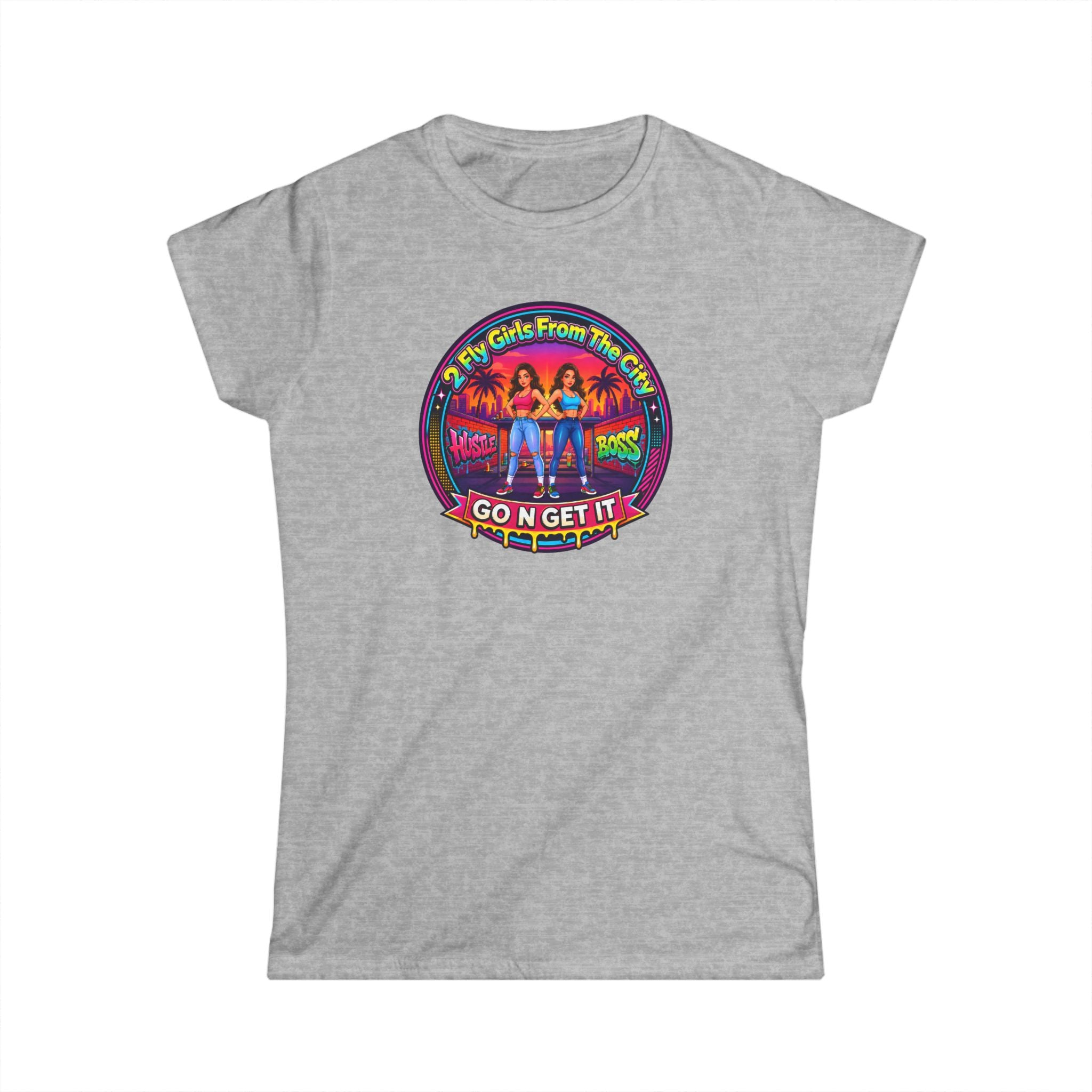 Go N Get It Women’s Tee — “2 Fly Girls From The City" ” Retro Graphic Shirt