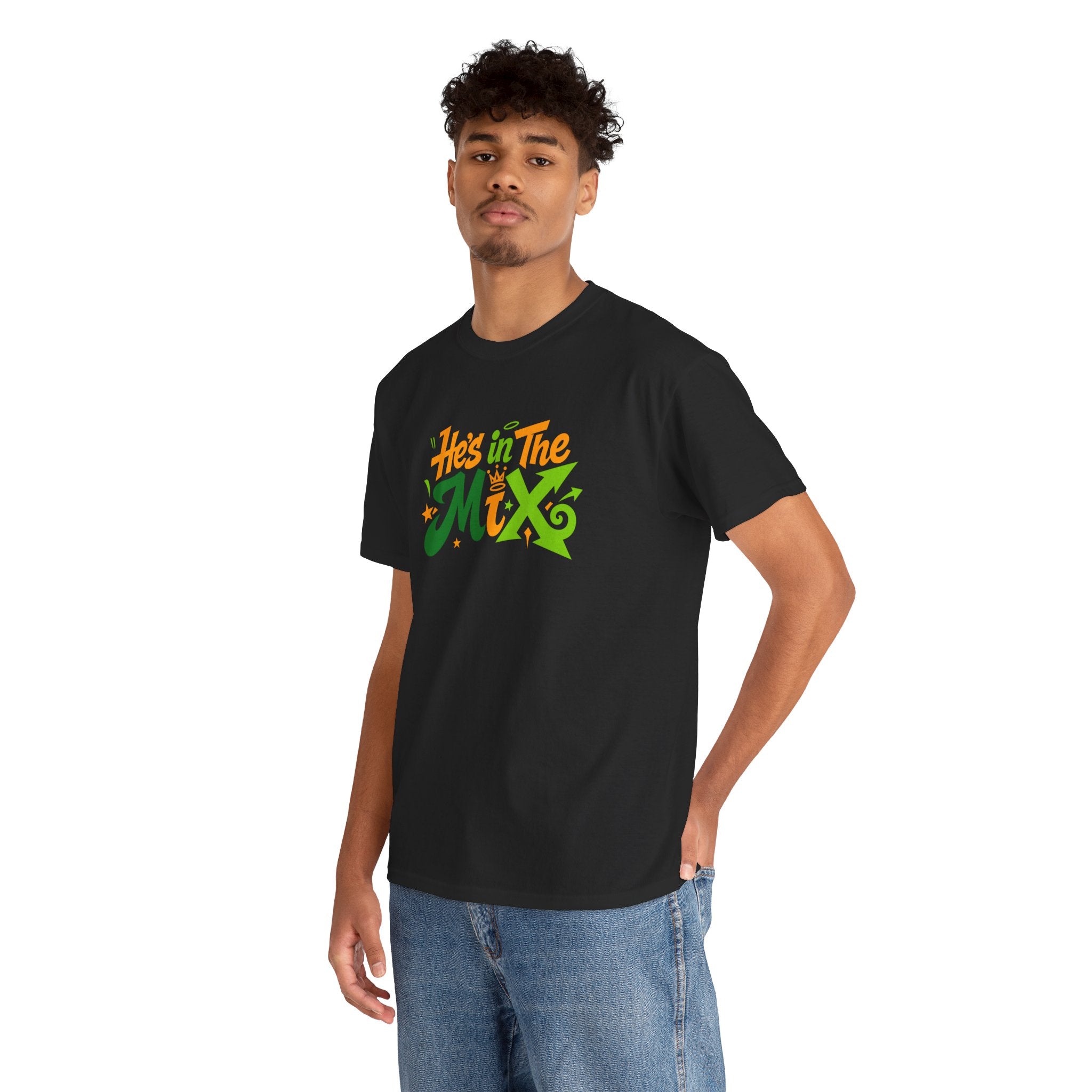 "He's in the Mix" T-Shirt — Retro Green & Orange DJ/Music Tee