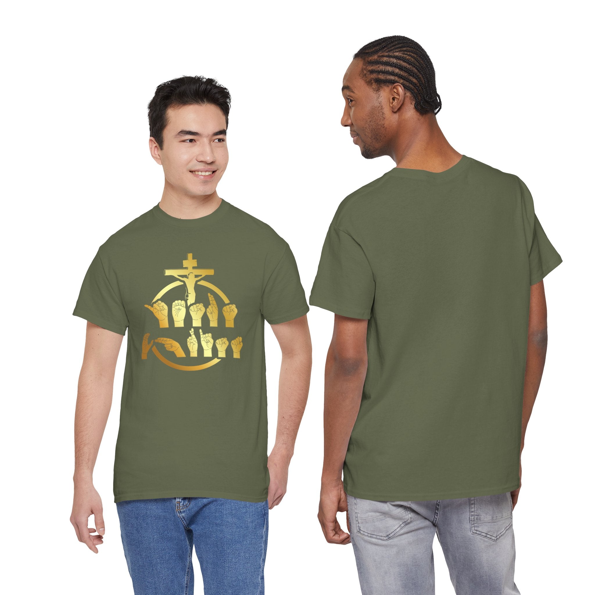 Christian Cross & Praying Hands T-Shirt — Gold Faith Design