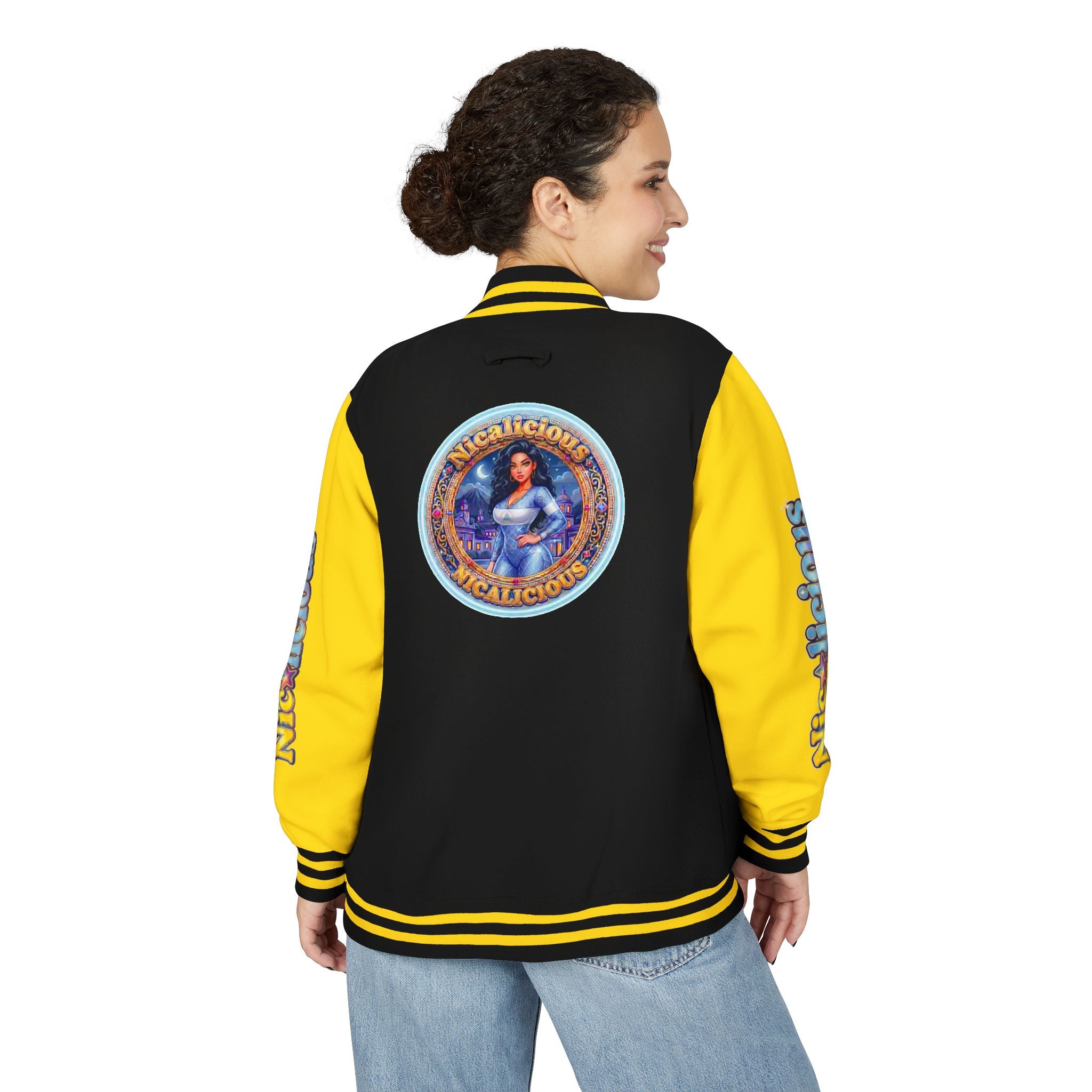 Letterman Jacket — 'Nicalicious' Graphic Varsity Jacket with Retro Badge