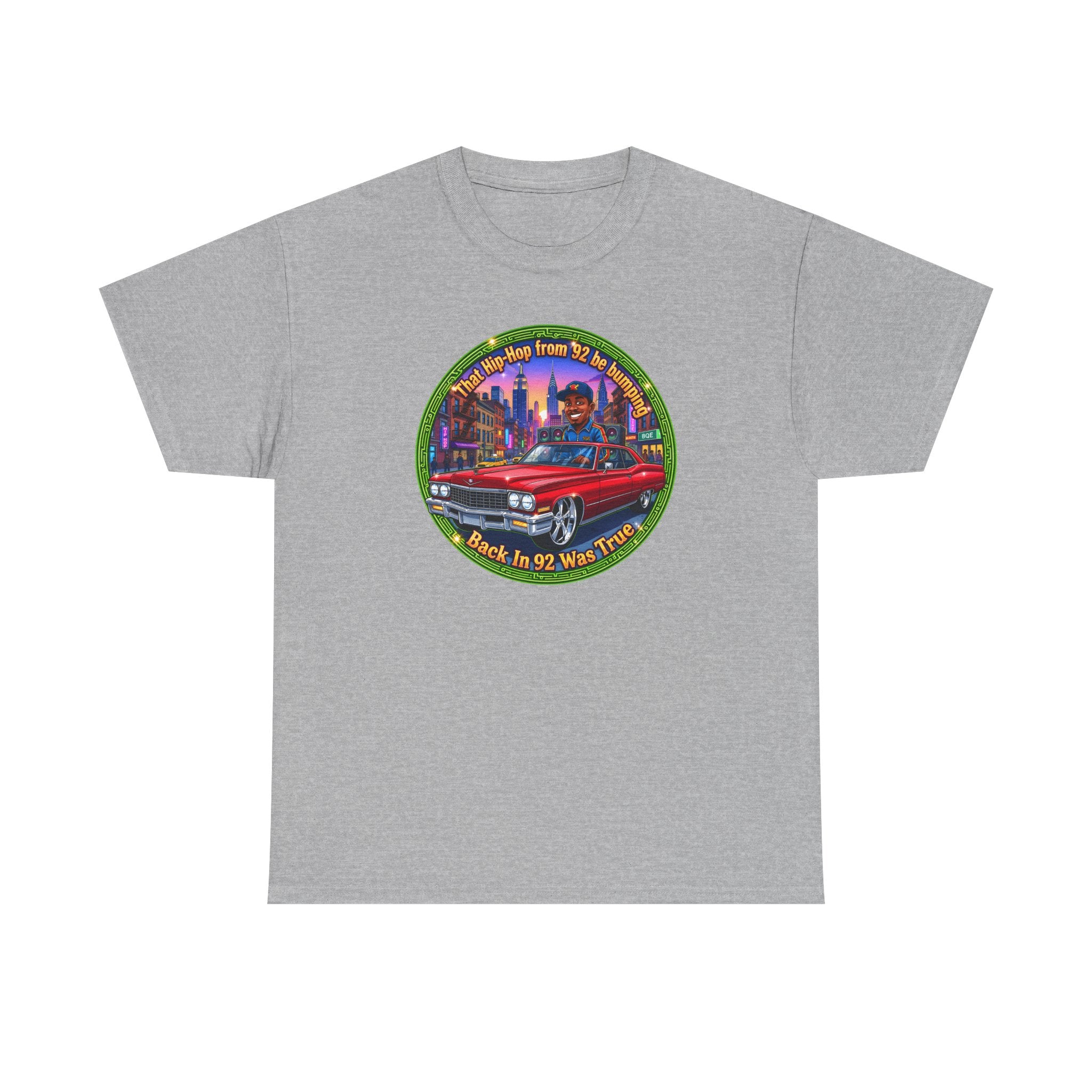 Vintage Red Convertible T-Shirt – “That Hip-hop From 92 Be Bumping" Retro City Cruise Tee