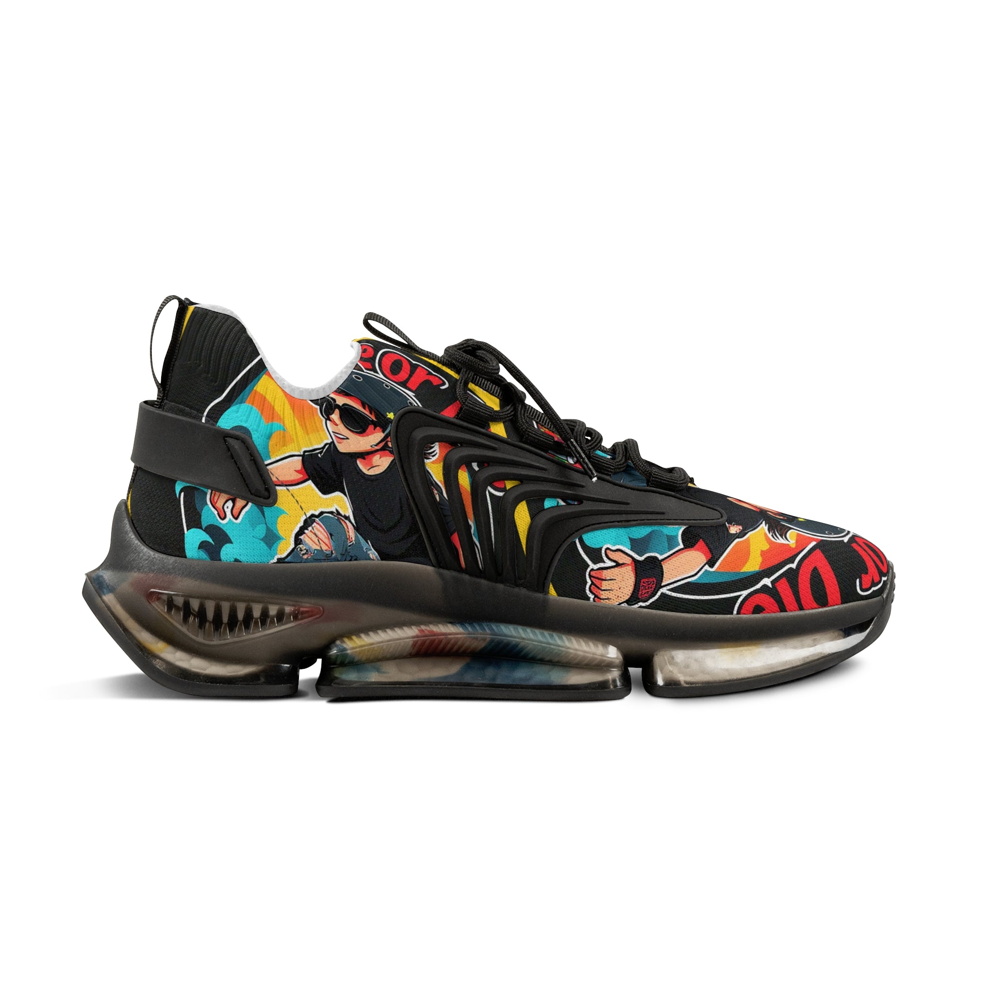 Retro Pop Graphic Men's Mesh Sneakers —"Skate Or Die"Colorful 90s Skate-Inspired Design