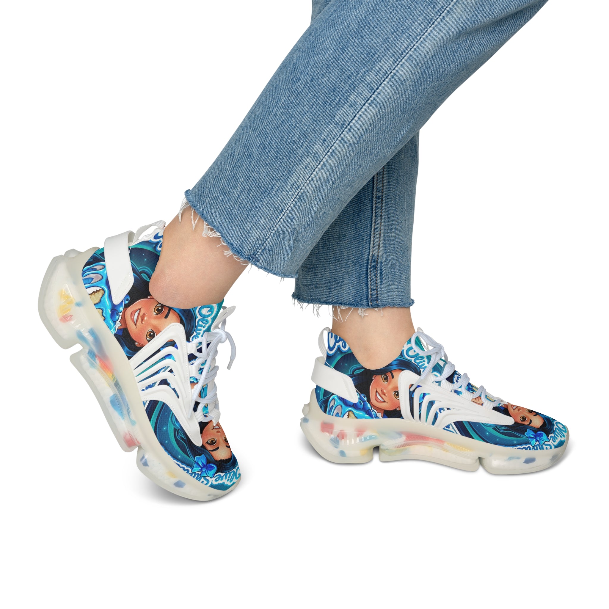 Women's Mesh Sneakers — "Ceylon Blue Olive Shortcake "Graphic Athletic Shoes
