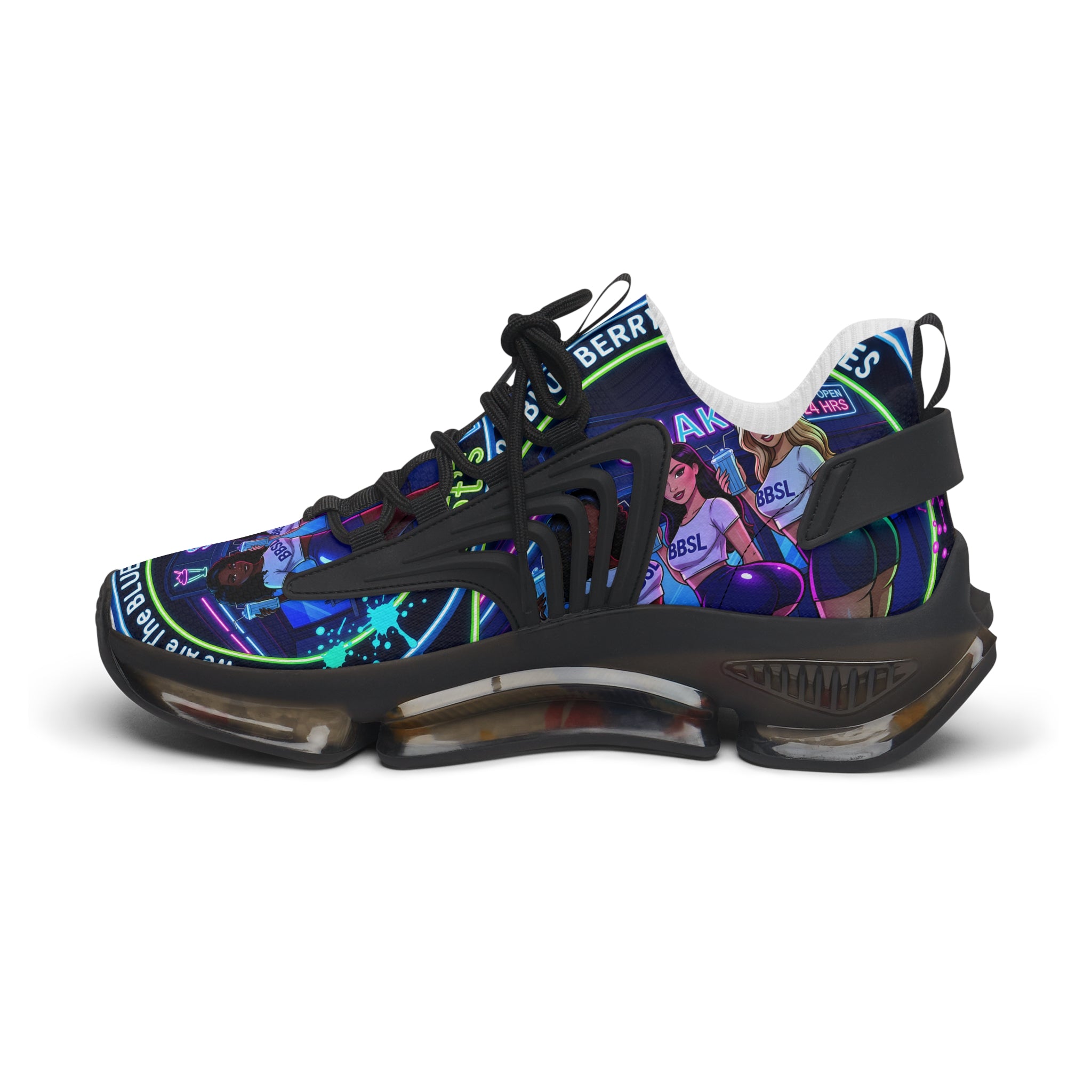 Graphic Mesh Sneakers — " We Are The Blueberry Shake Ladies "Colorful Pop Portrait Design for Women
