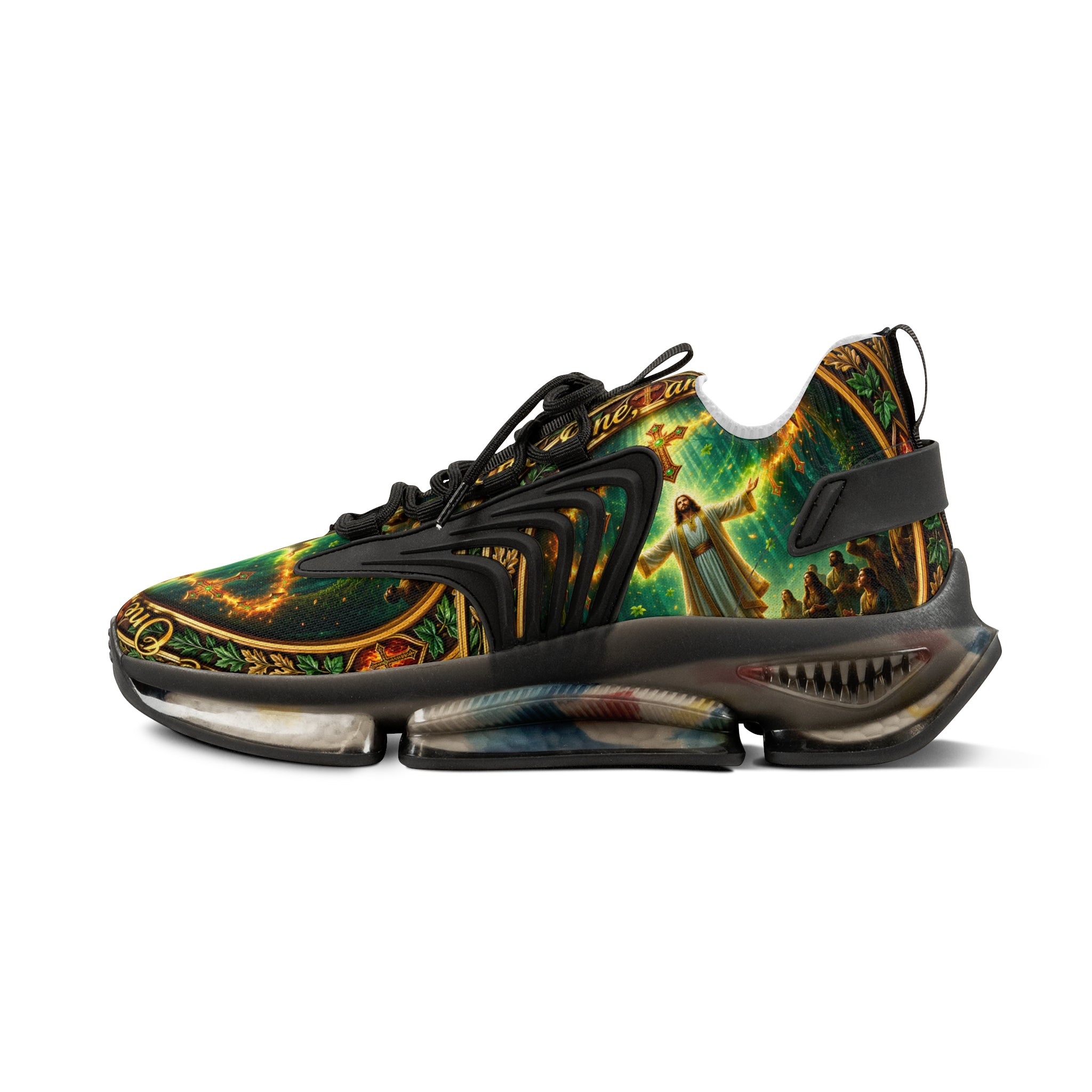 Men's Mesh Sneakers — " The One And Only Jesus Christ " Vintage Celtic Sword & Shield Athletic Shoes