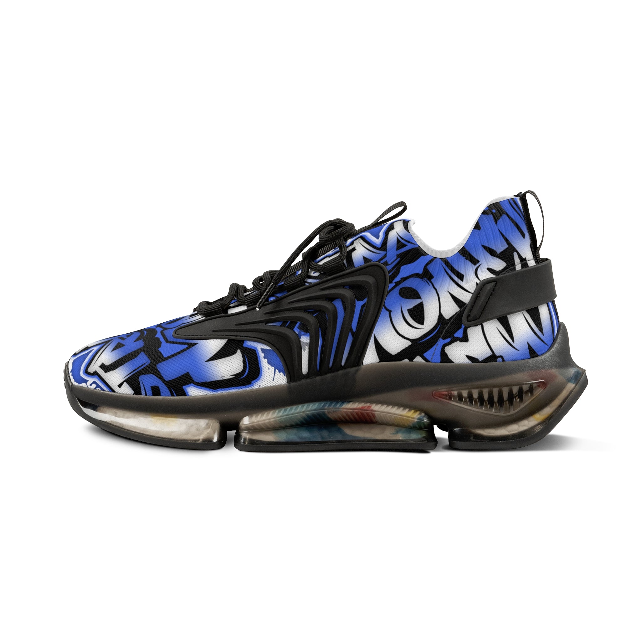 Men's Blue Graffiti Mesh Sneakers — "Straight Money Crew" Breathable Streetwear Athletic Shoes