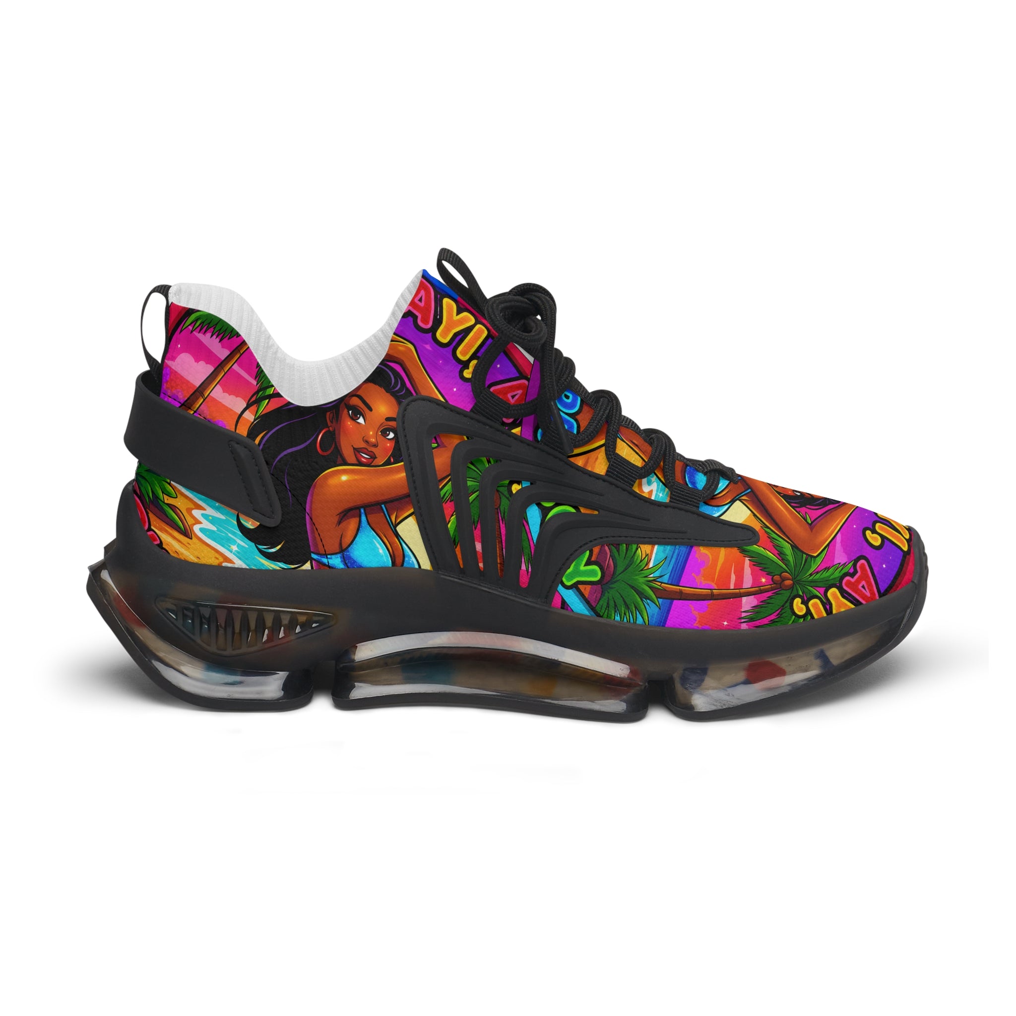 Women’s Mesh Sneakers — Vibrant Tropical ‘Ayi Ayi Ayi!’ Graphic Design