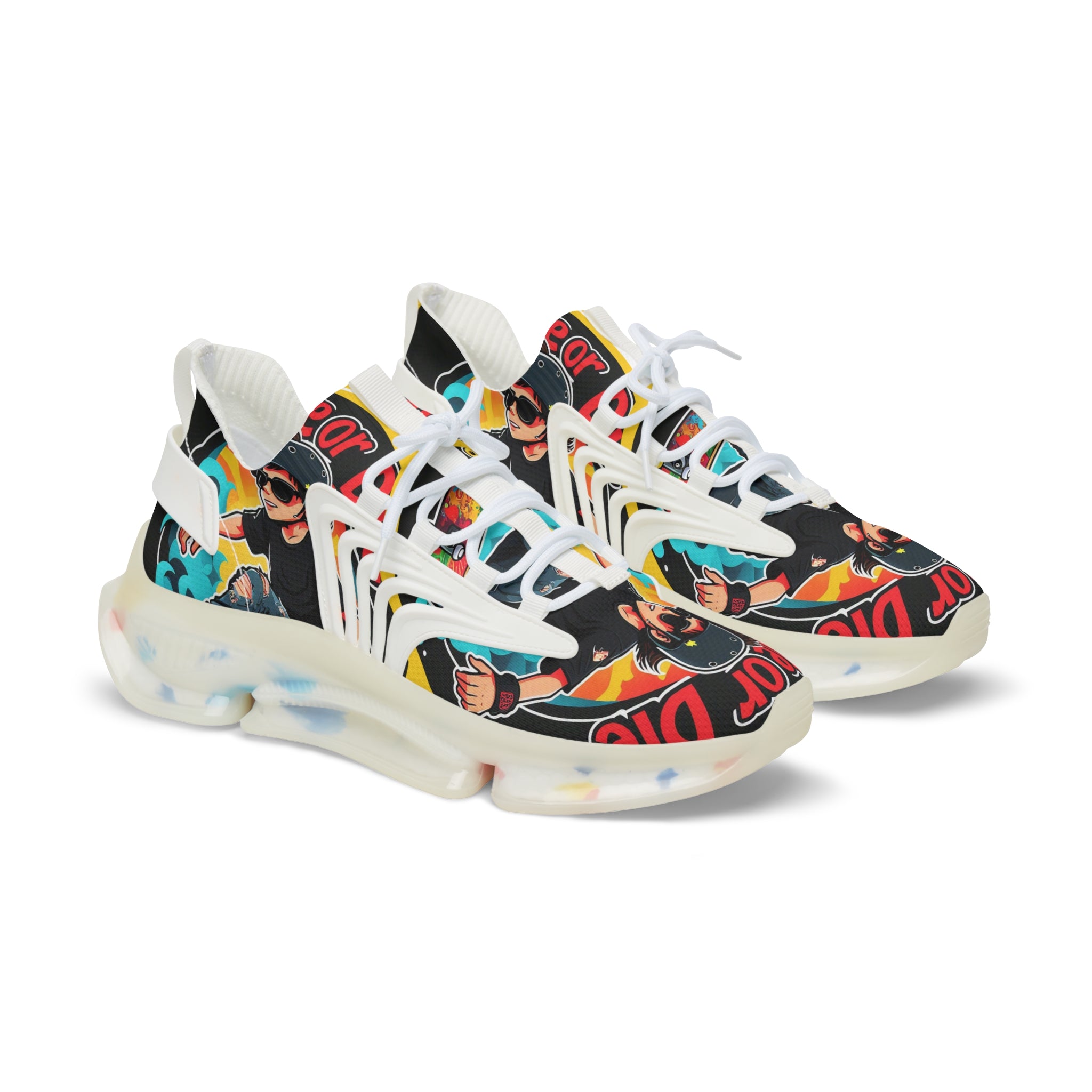 Retro Pop Graphic Men's Mesh Sneakers —"Skate Or Die"Colorful 90s Skate-Inspired Design