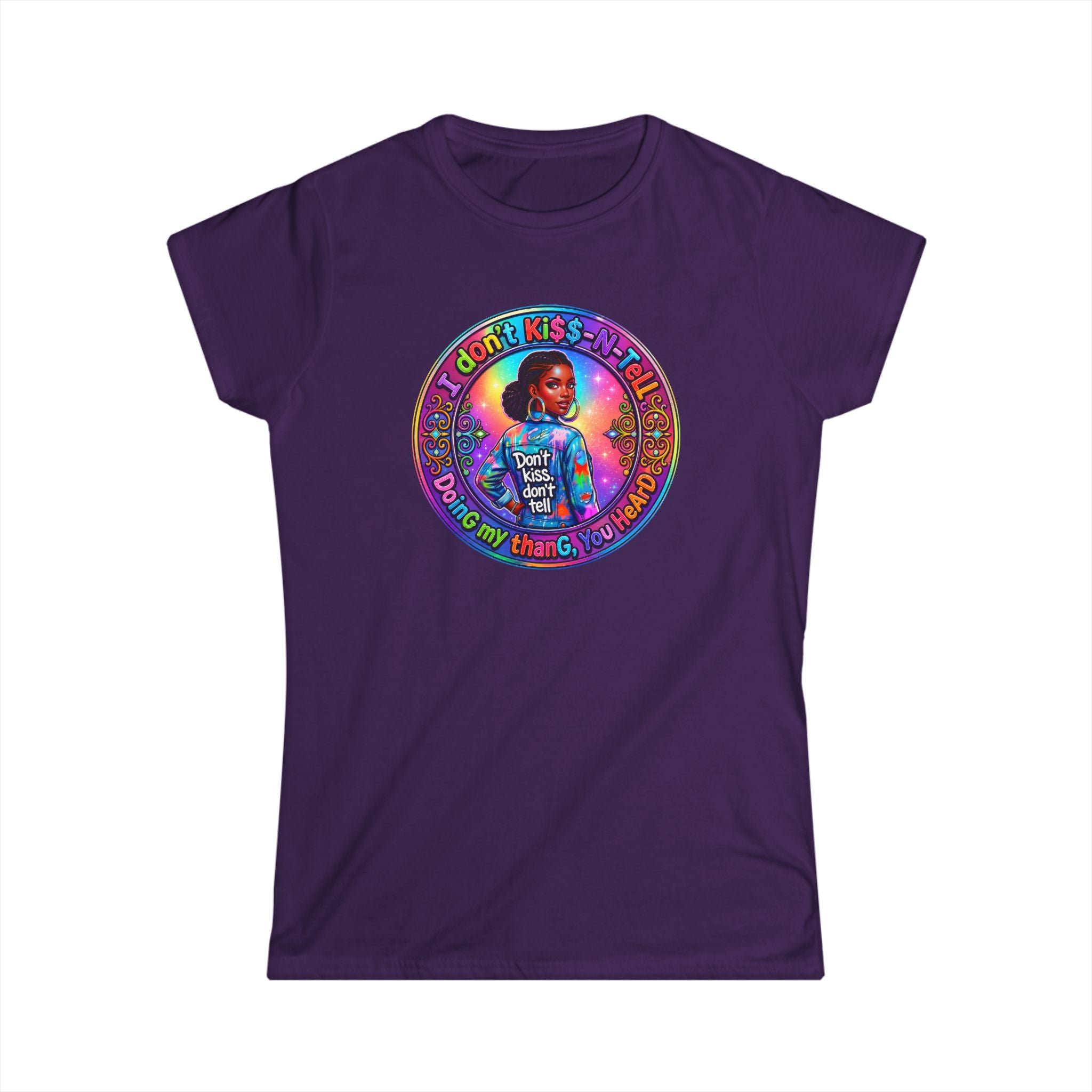 Women's Tee - 'I Don't Kiss-N-Tell" 'Retro Rainbow Graphic