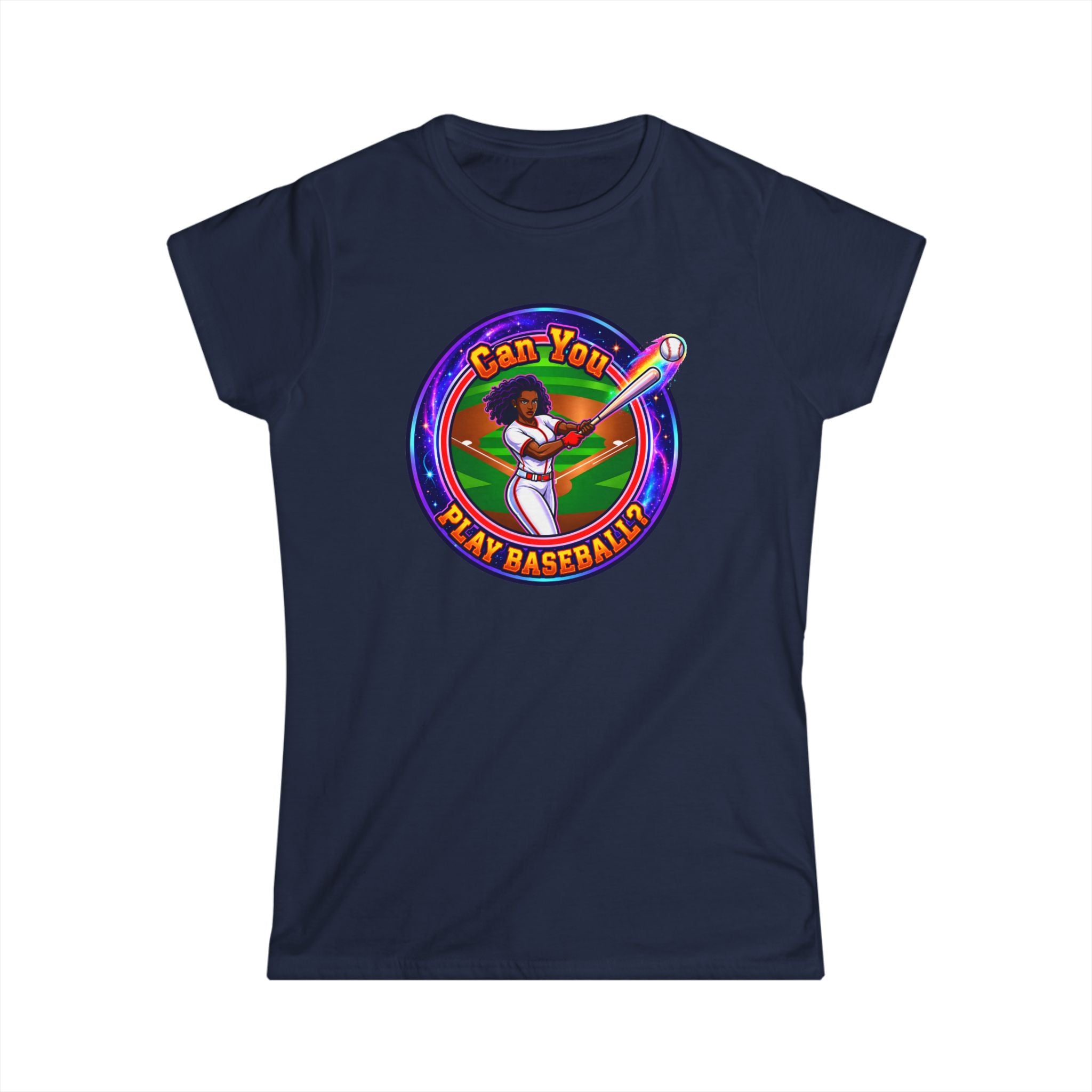 "Can You Play Baseball" Women's Baseball Tee – Feminine Softstyle Baseball Shirt