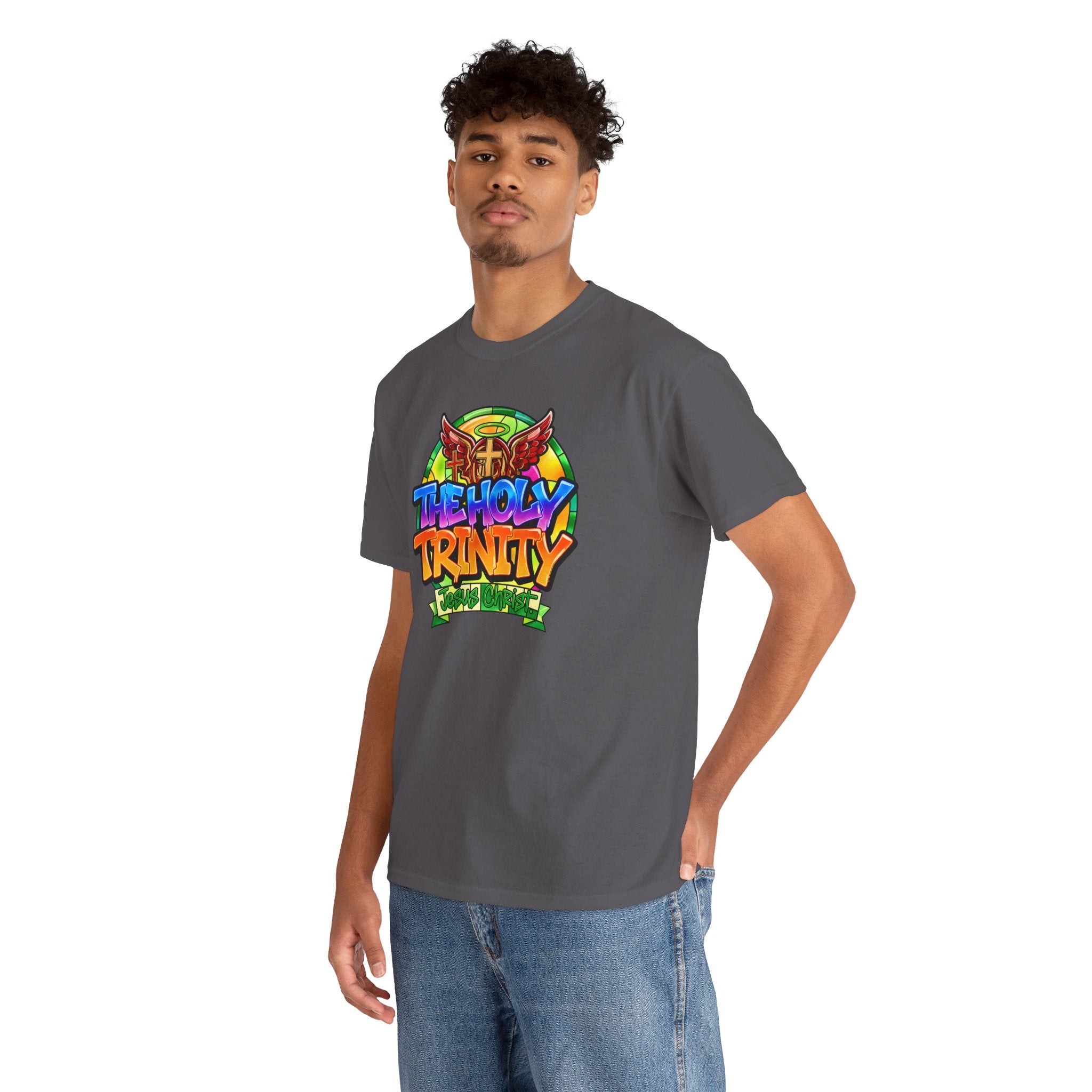 Holy Trinity Graphic Tee — Colorful Faith-Inspired Streetwear T-Shirt