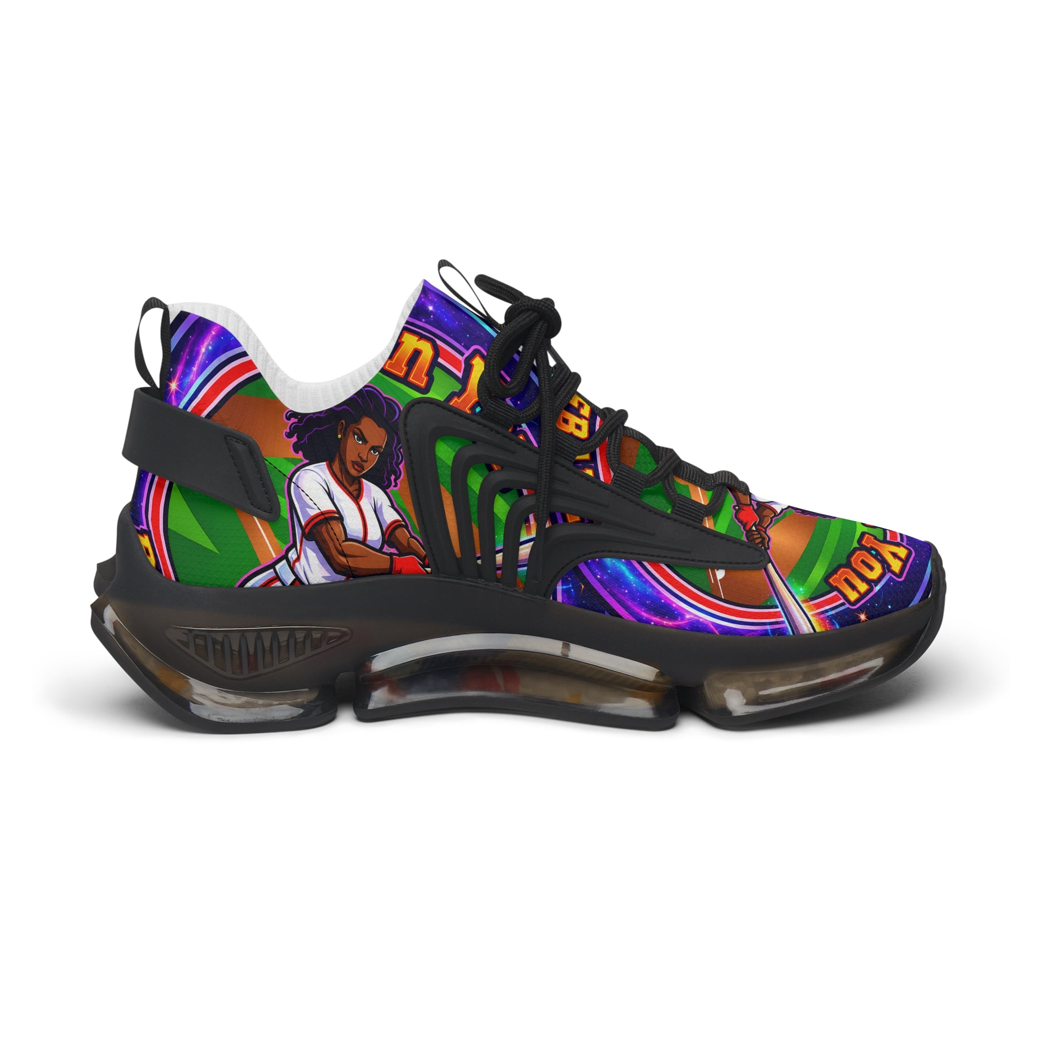 Retro Vibrant "Can You PlayBaseball" Women's Mesh Sneakers — Colorful Graphic Athletic Shoes
