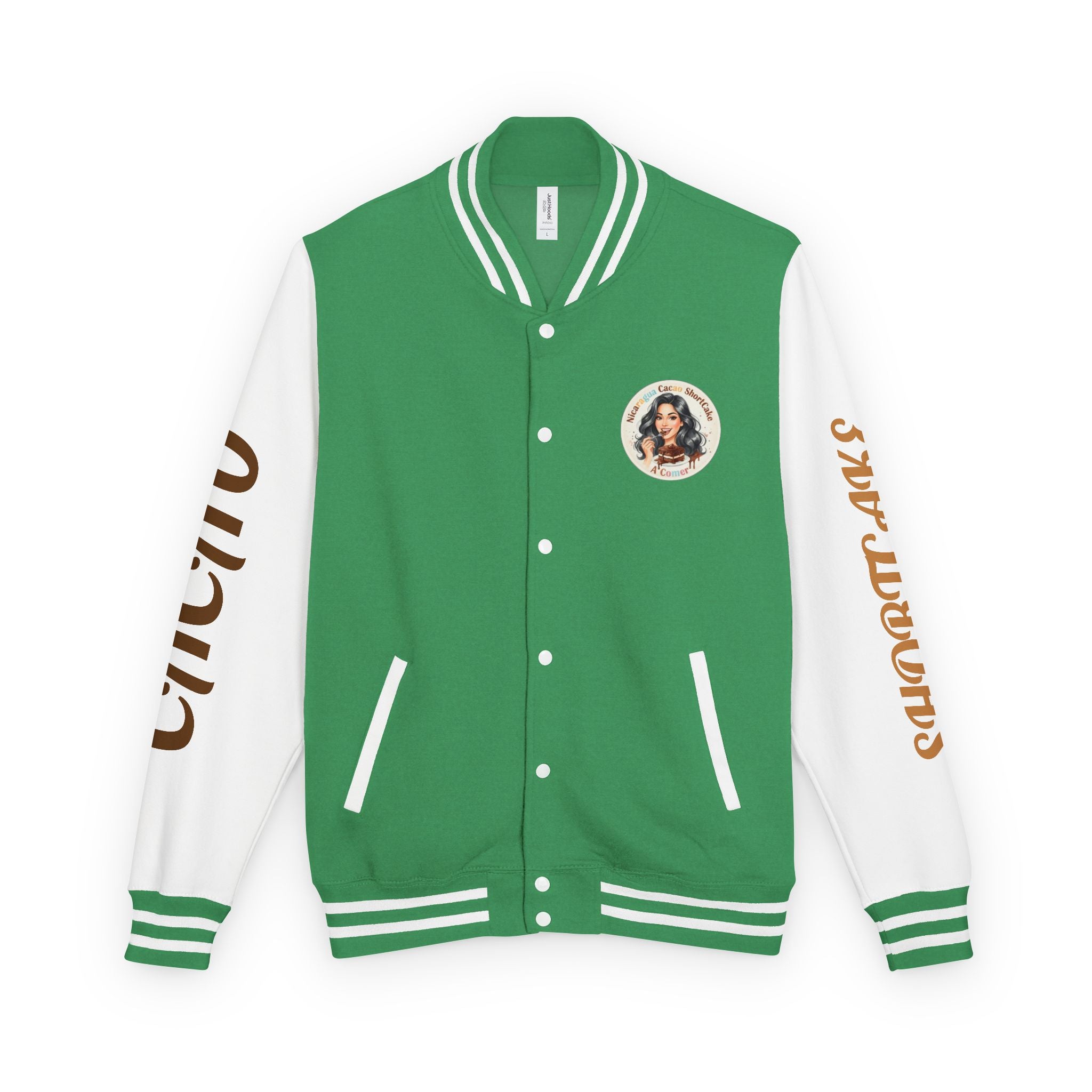 Vintage Pin-Up Letterman Jacket — " Nicaragua Cacao Shortcake " Retro Logo Varsity Jacket