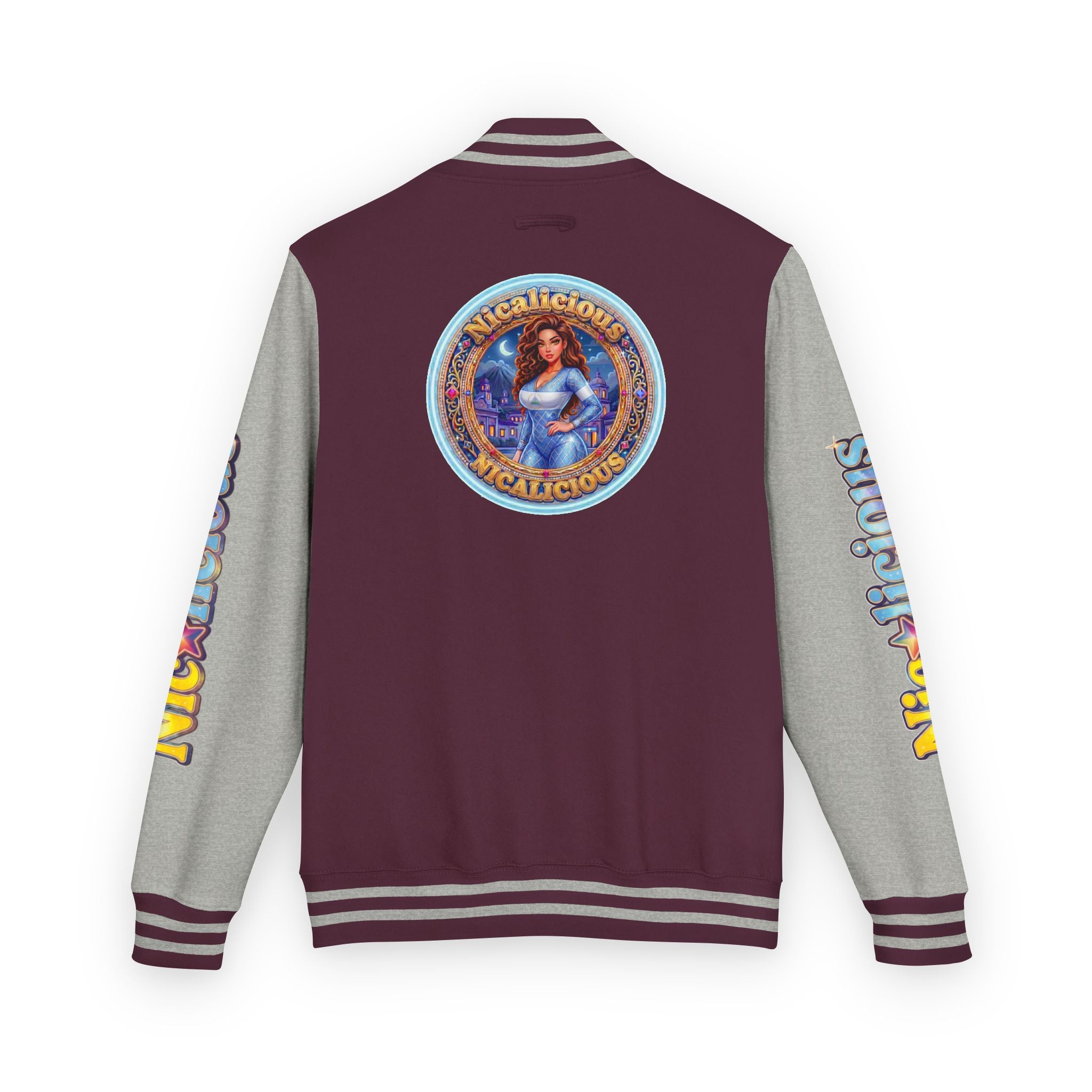 "Nicalicious" Letterman Jacket - Retro Pinup Graphic Varsity Bomber