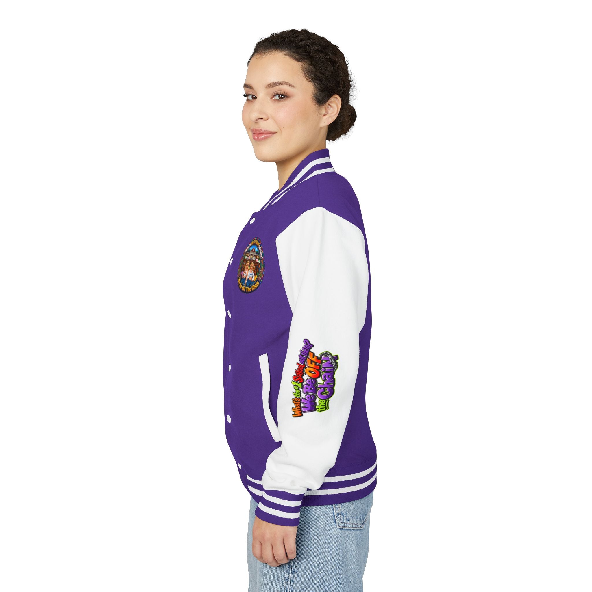 Letterman Jacket — Colorful School Spirit "We Be Off The Chain" Varsity Jacket