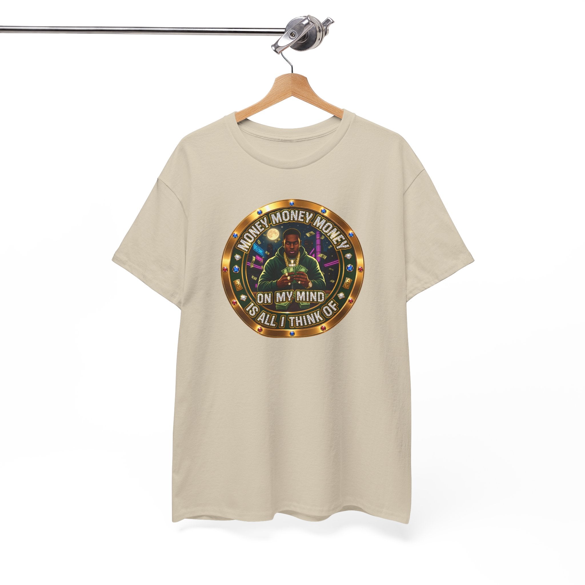 "Money On My Mind" Graphic Tee — Retro Casino Coin Design