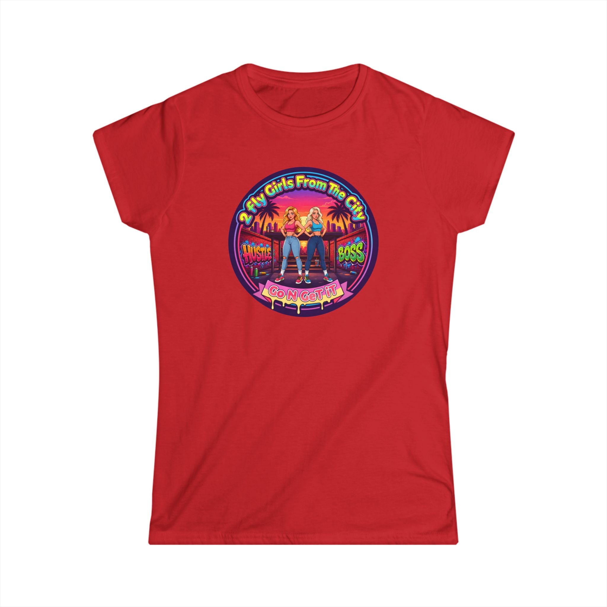 Retro '2 Fly Girls From The City"  Graphic Tee - 80s Sunset Rock Band Vibe