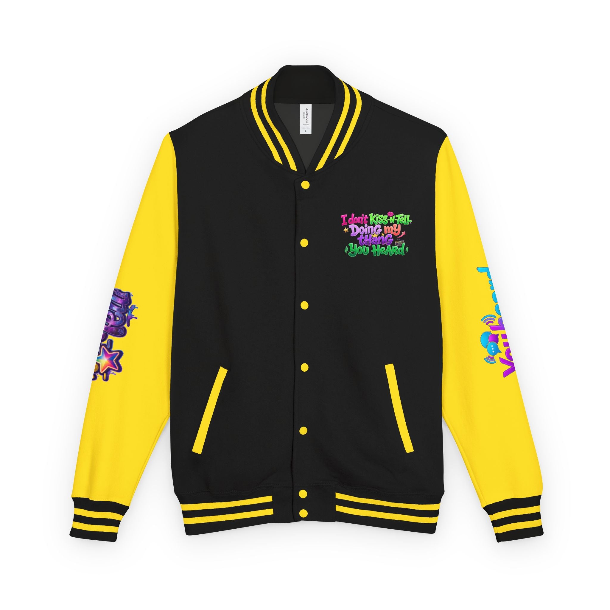 Letterman Jacket — "I Don't Kiss-N-Tell, Doing My Thang You Heard" Colorful Streetwear