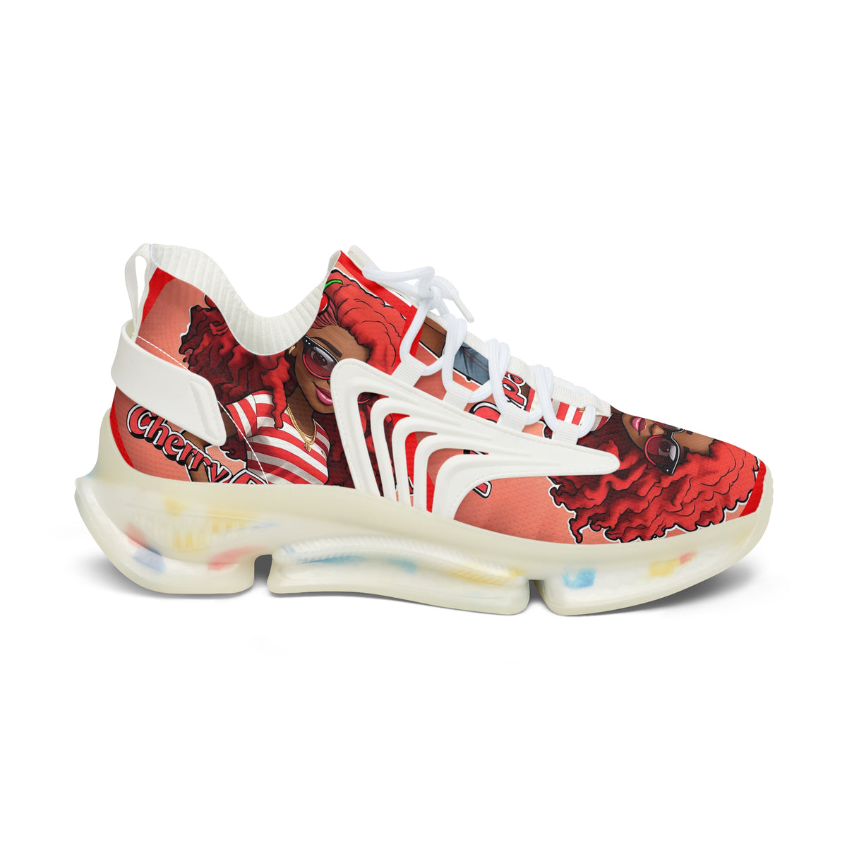 Red Curly-Haired Girl Athletic Sneakers — " Cherry Red Girl "Women's Fashion Mesh Shoes