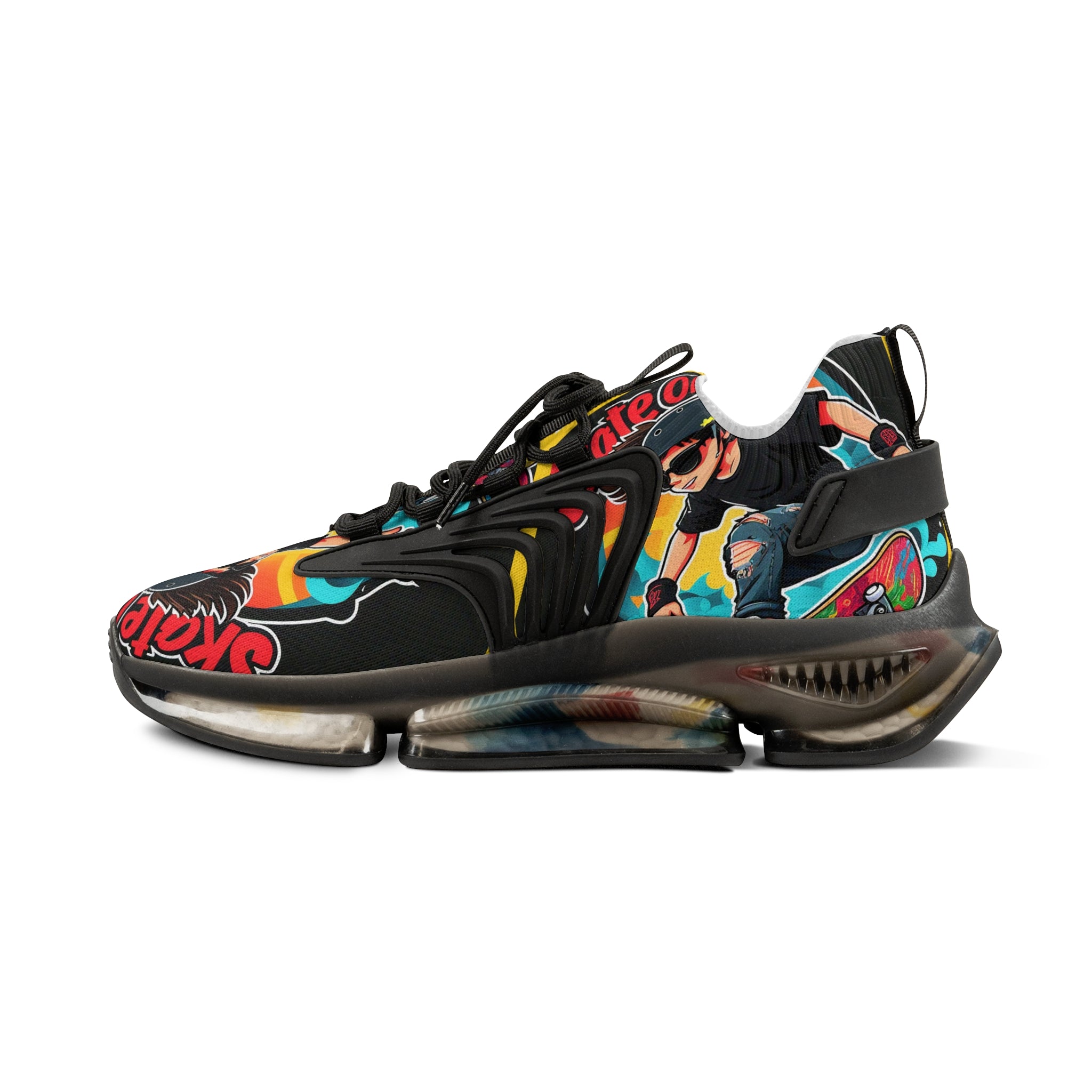 Retro Pop Graphic Men's Mesh Sneakers —"Skate Or Die"Colorful 90s Skate-Inspired Design