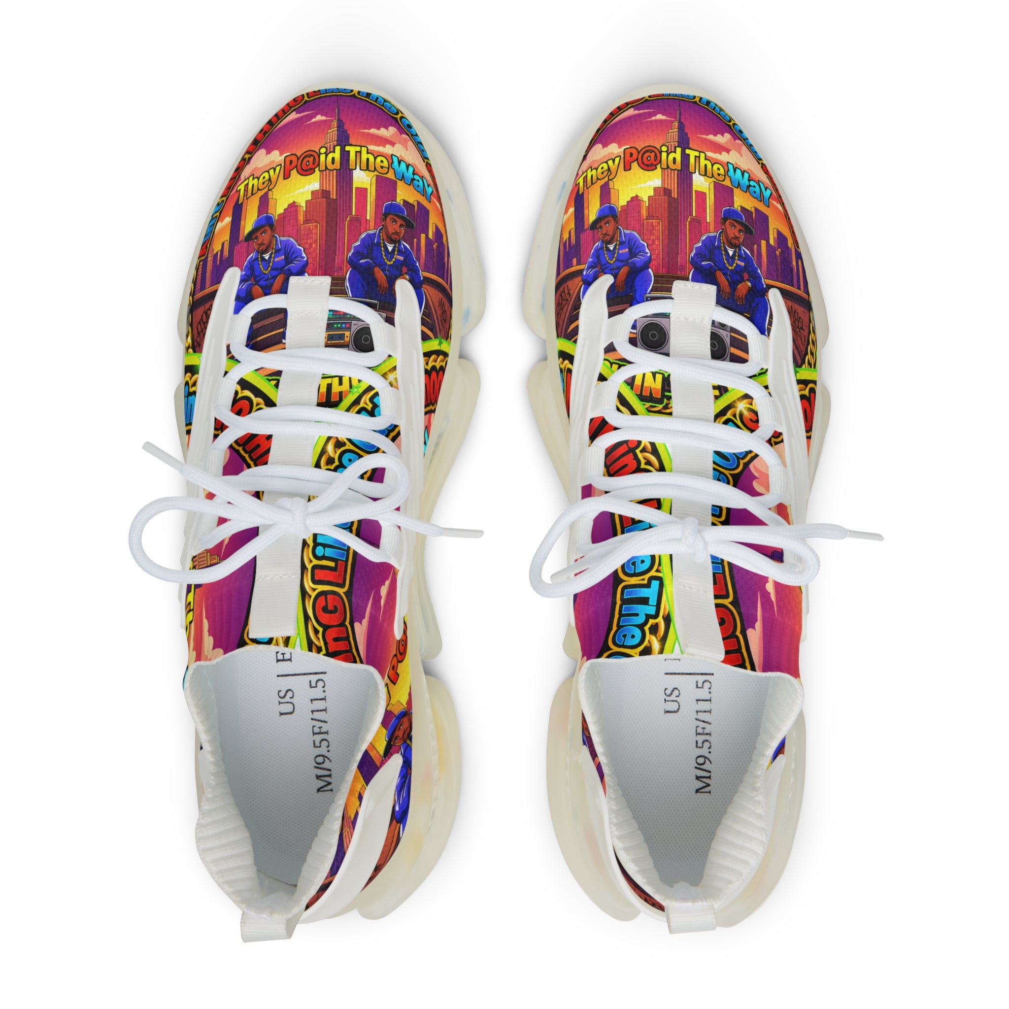 Mesh Sneakers — " Aint Nothing Like The Old School " Retro Neon City Graphic Men's Athletic Shoes