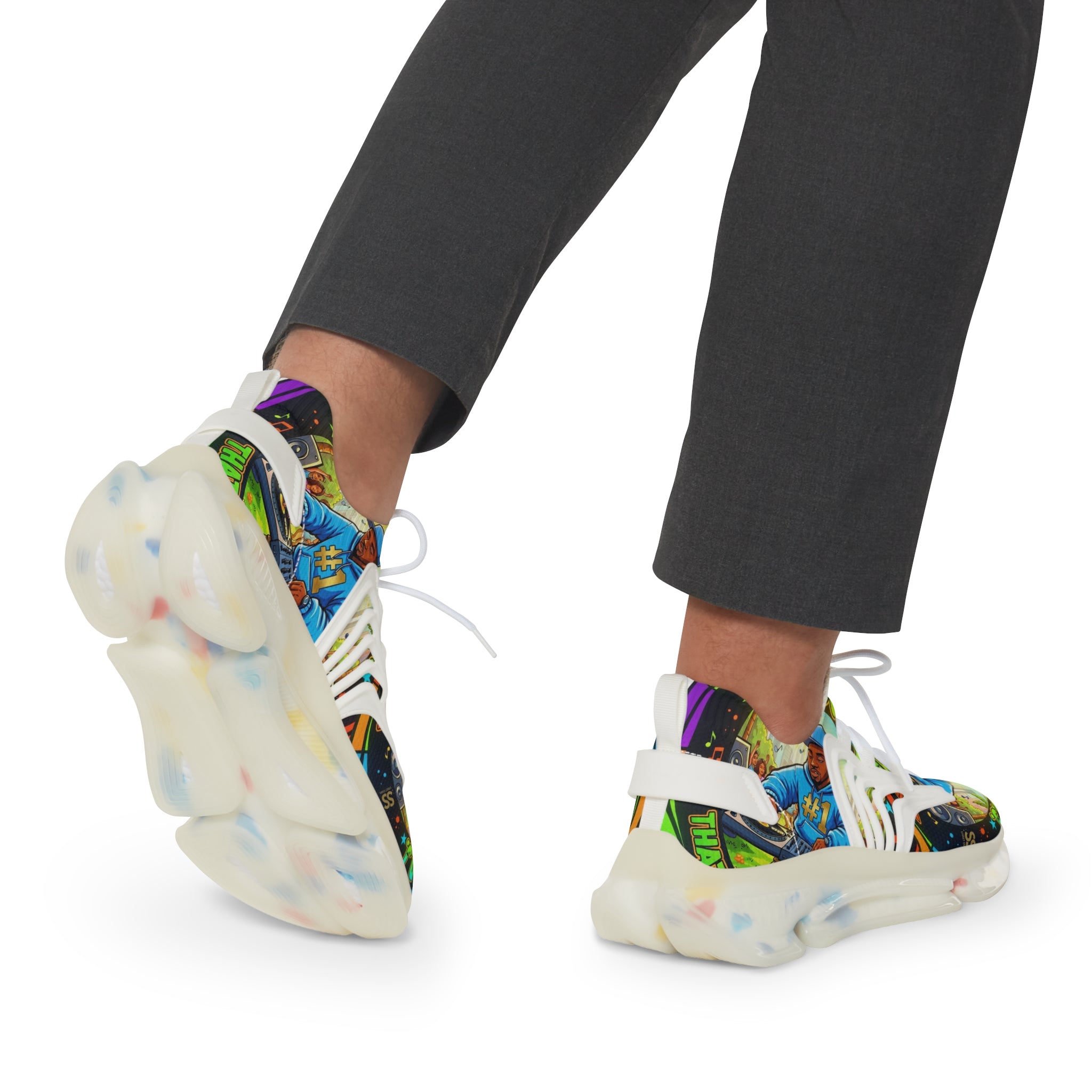 Men's Graphic Mesh Sneakers — " Lets Do It DJ" Colorful Retro DJ Street Style