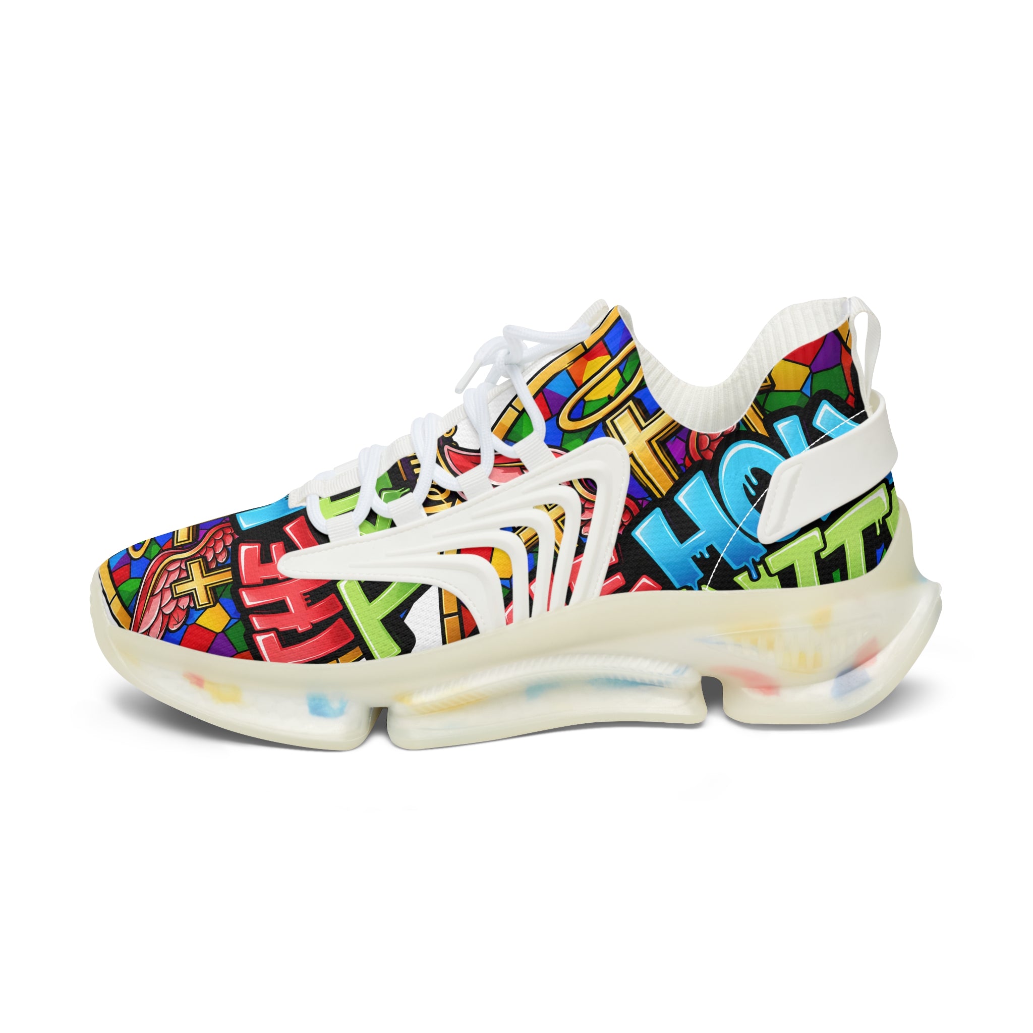 Men's Mesh Sneakers — " Holy Trinity "Colorful Graffiti Cross Design Athletic Shoes