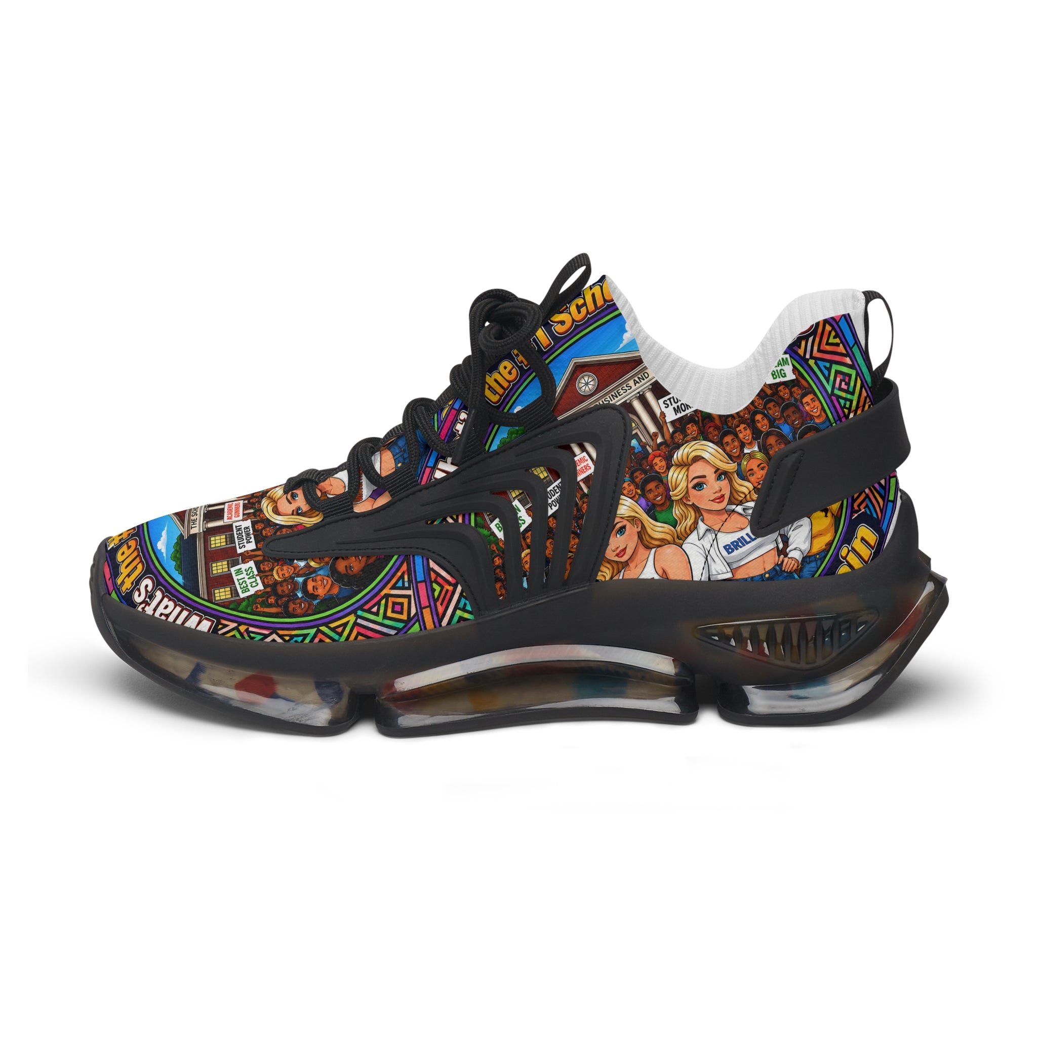 Women's Mesh Sneakers — Colorful Retro School Girl Graphic Athletic Shoes