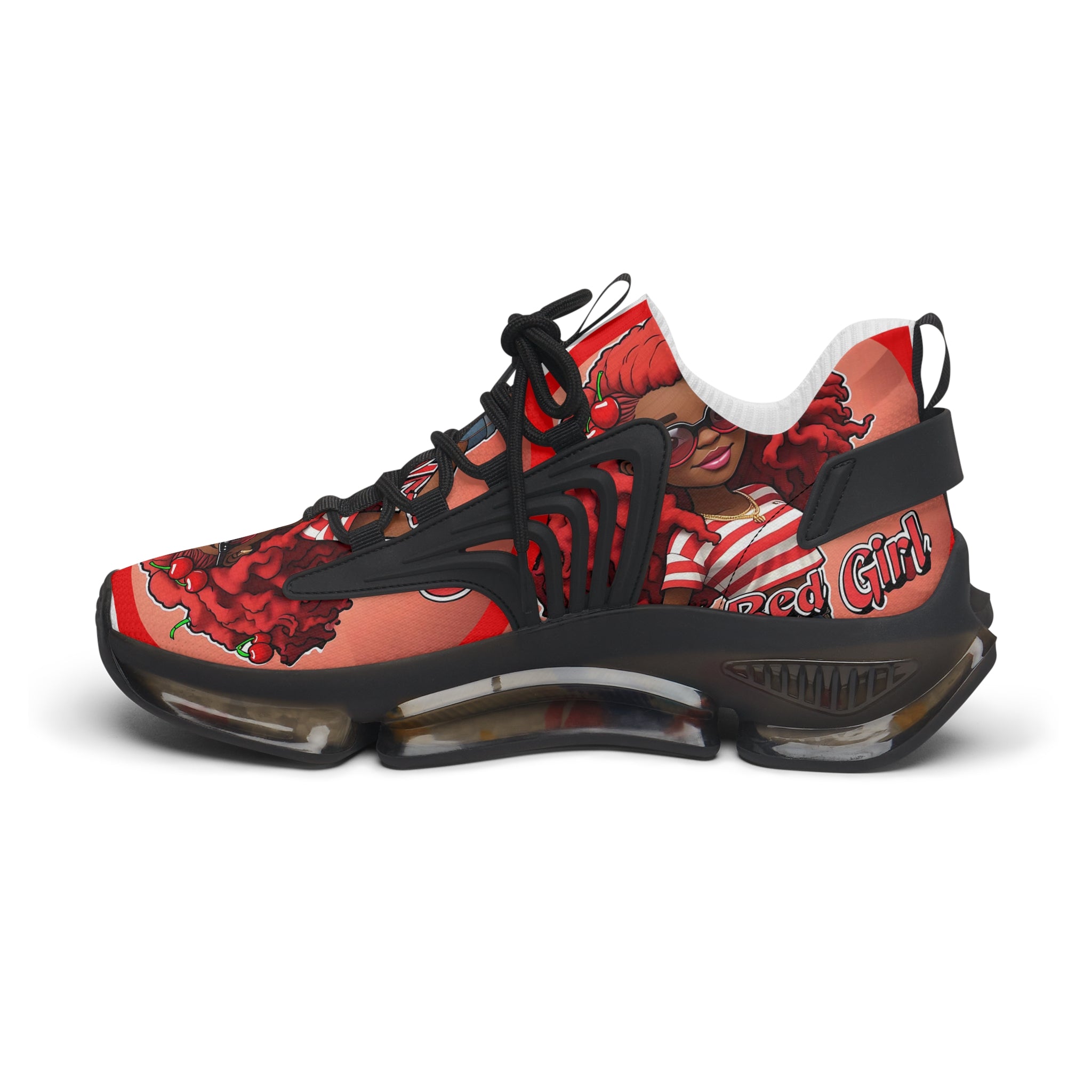Red Curly-Haired Girl Athletic Sneakers — " Cherry Red Girl "Women's Fashion Mesh Shoes