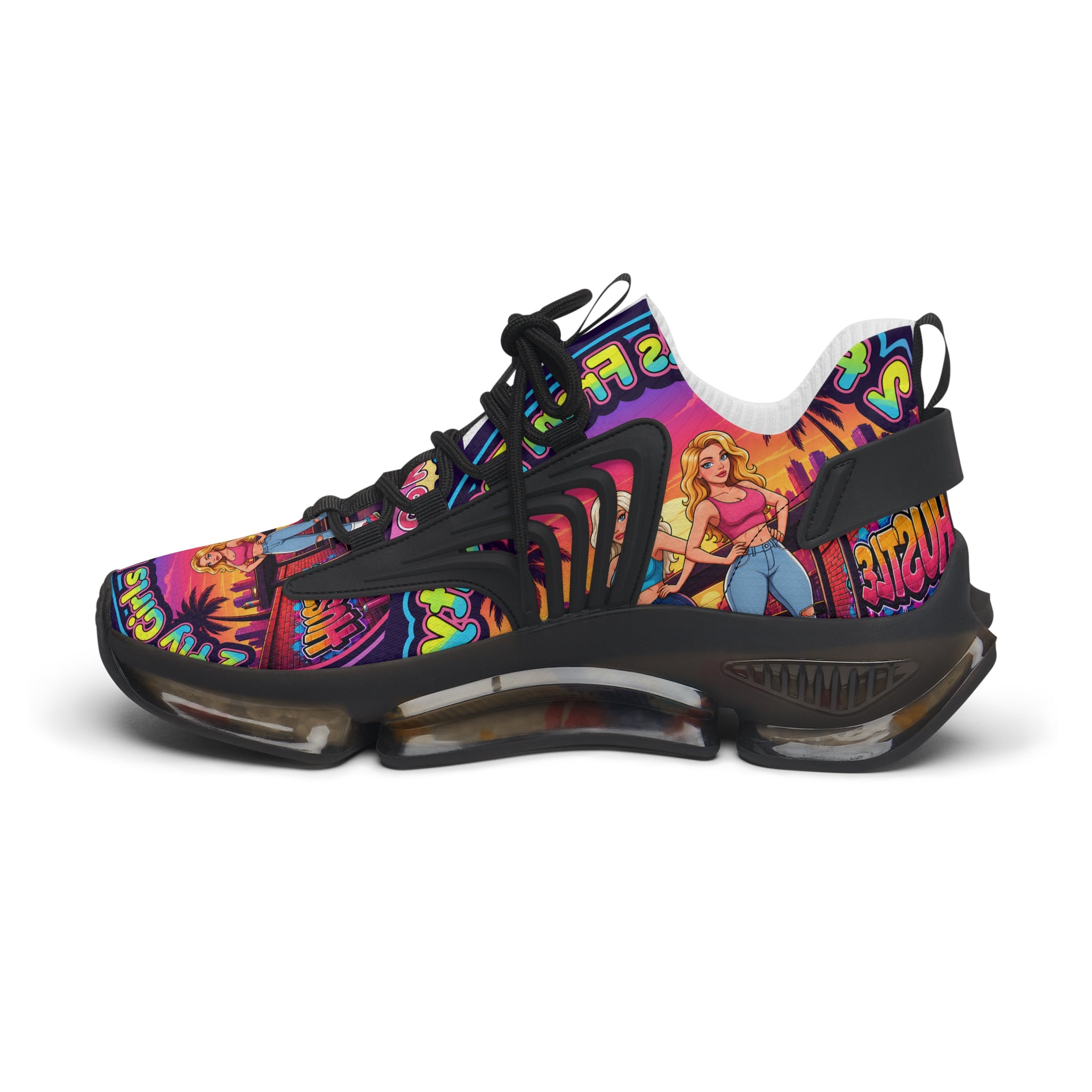Women's Mesh Sneakers — Retro 'Girls From The City' Graphic Athletic Shoes