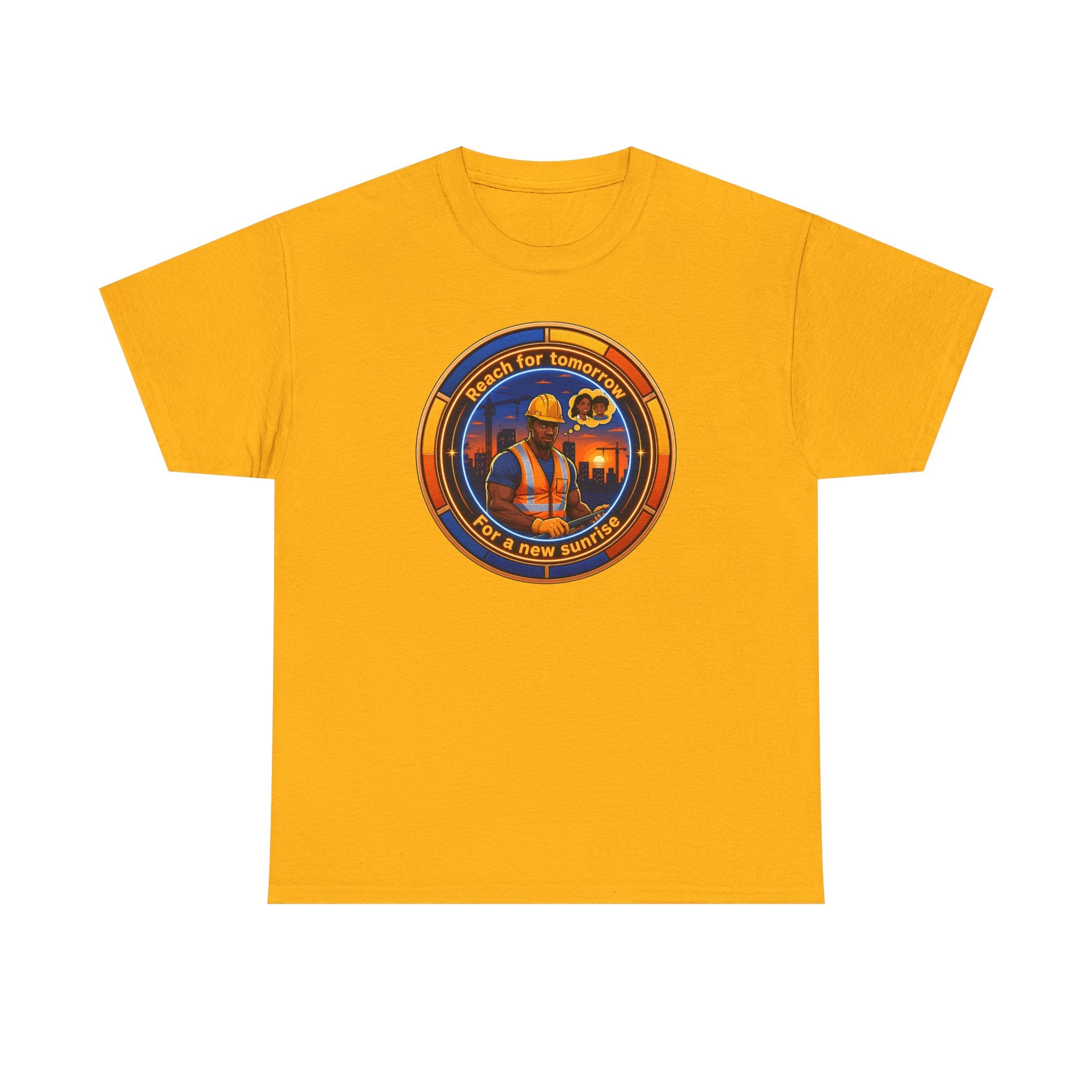 Construction Worker Sunset Tee — “Reach for Tomorrow ” Safety Crew T-Shirt