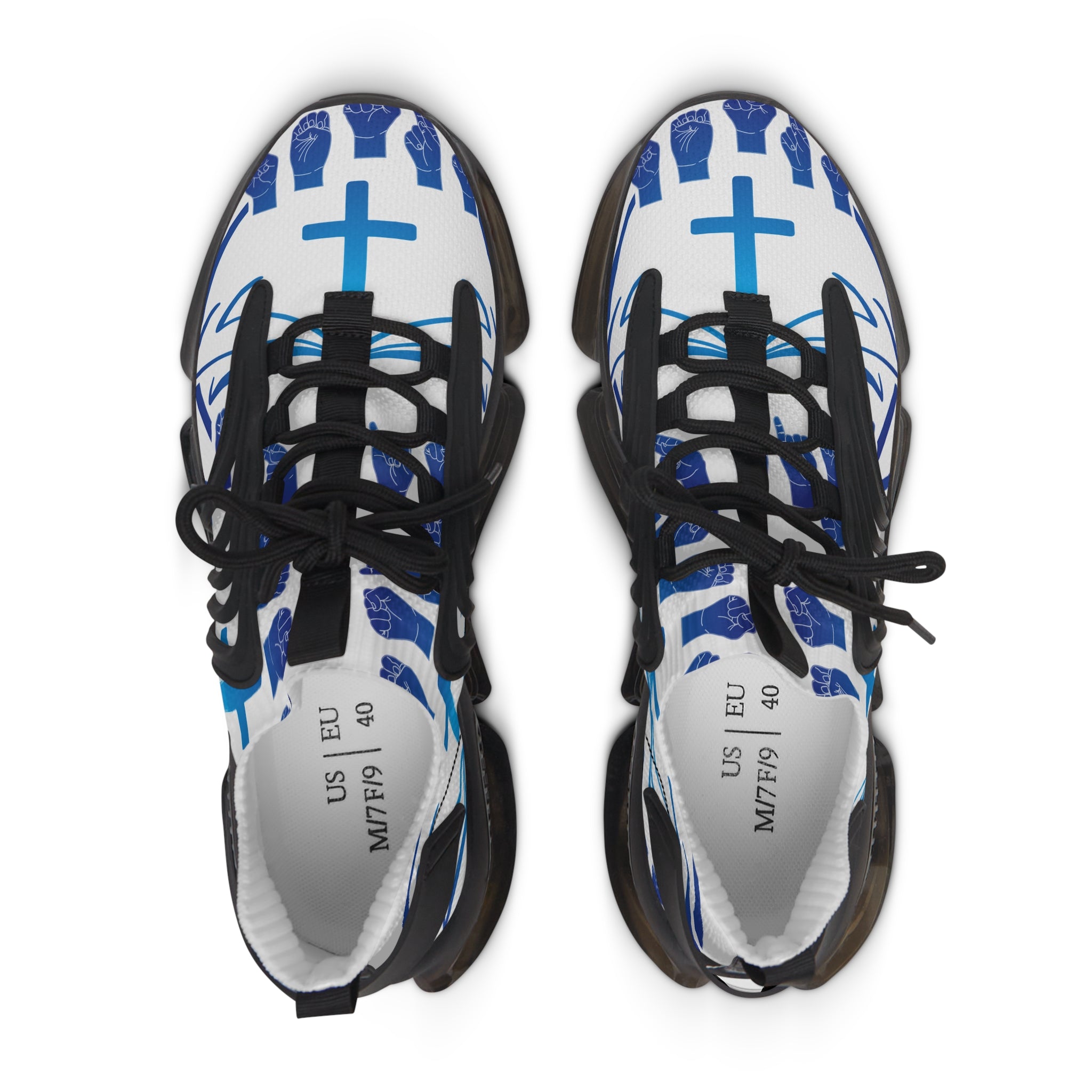 Women's White Mesh Sneakers — "Sign Language Jesus Christ "Lightweight Breathable Athletic Shoes with Color-Speckled Sole