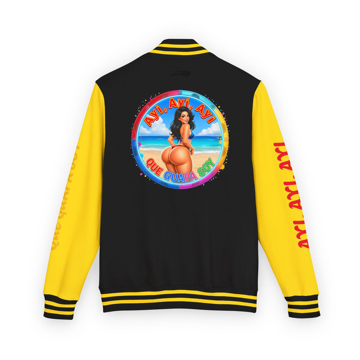 Letterman Jacket – Retro Beach Pinup Varsity Jacket with 'Ayi Ayi Ayi' Graphic