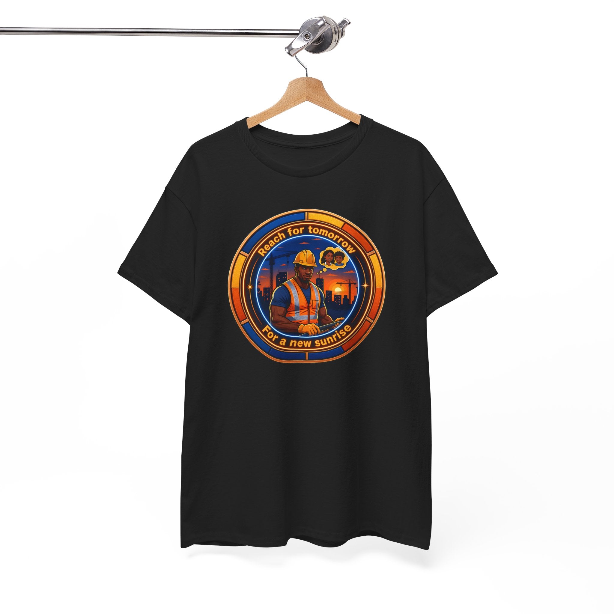 Construction Worker Sunset Tee — “Reach for Tomorrow ” Safety Crew T-Shirt