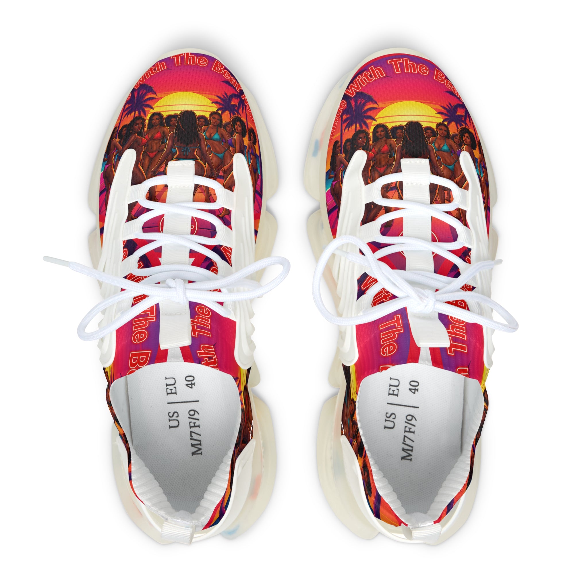 Women's Mesh Sneakers — Vibrant Sunset Beach Print Athletic Shoes