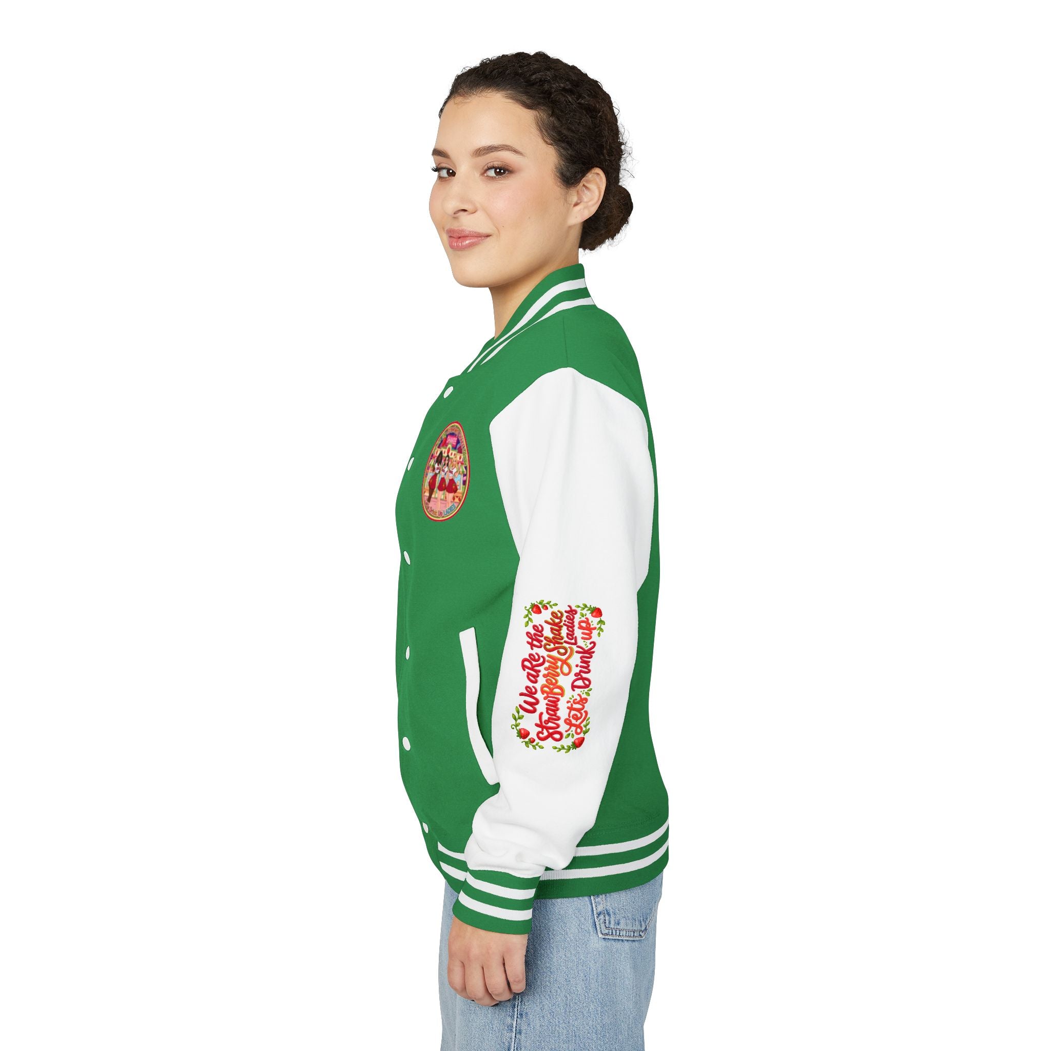 Letterman Jacket — " We Are The Strawberry Shake Ladies " Retro 'Shakee' Strawberry Girls Varsity Jacket