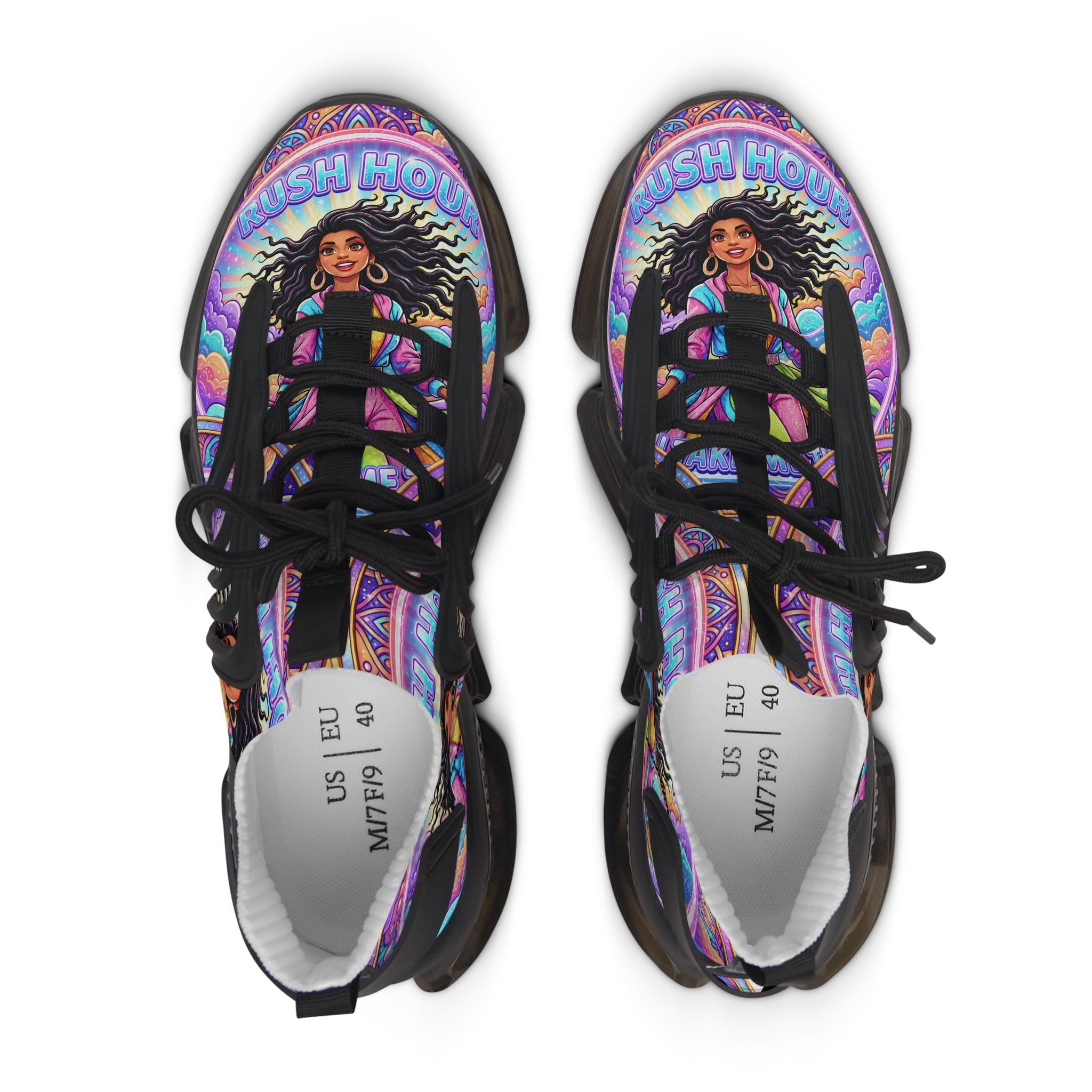 Women's Mesh Sneakers — Colorful Spiritual Goddess Graphic Athletic Shoes