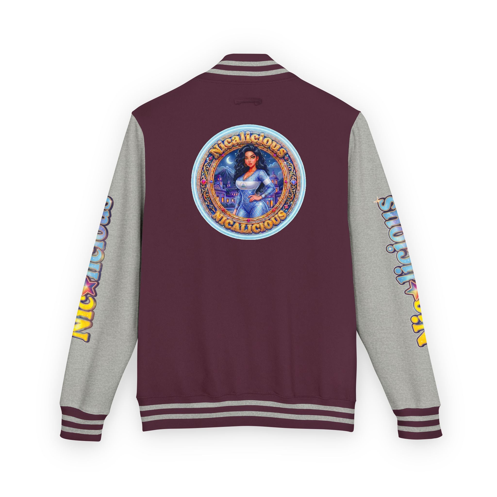 Letterman Jacket — 'Nicalicious' Graphic Varsity Jacket with Retro Badge