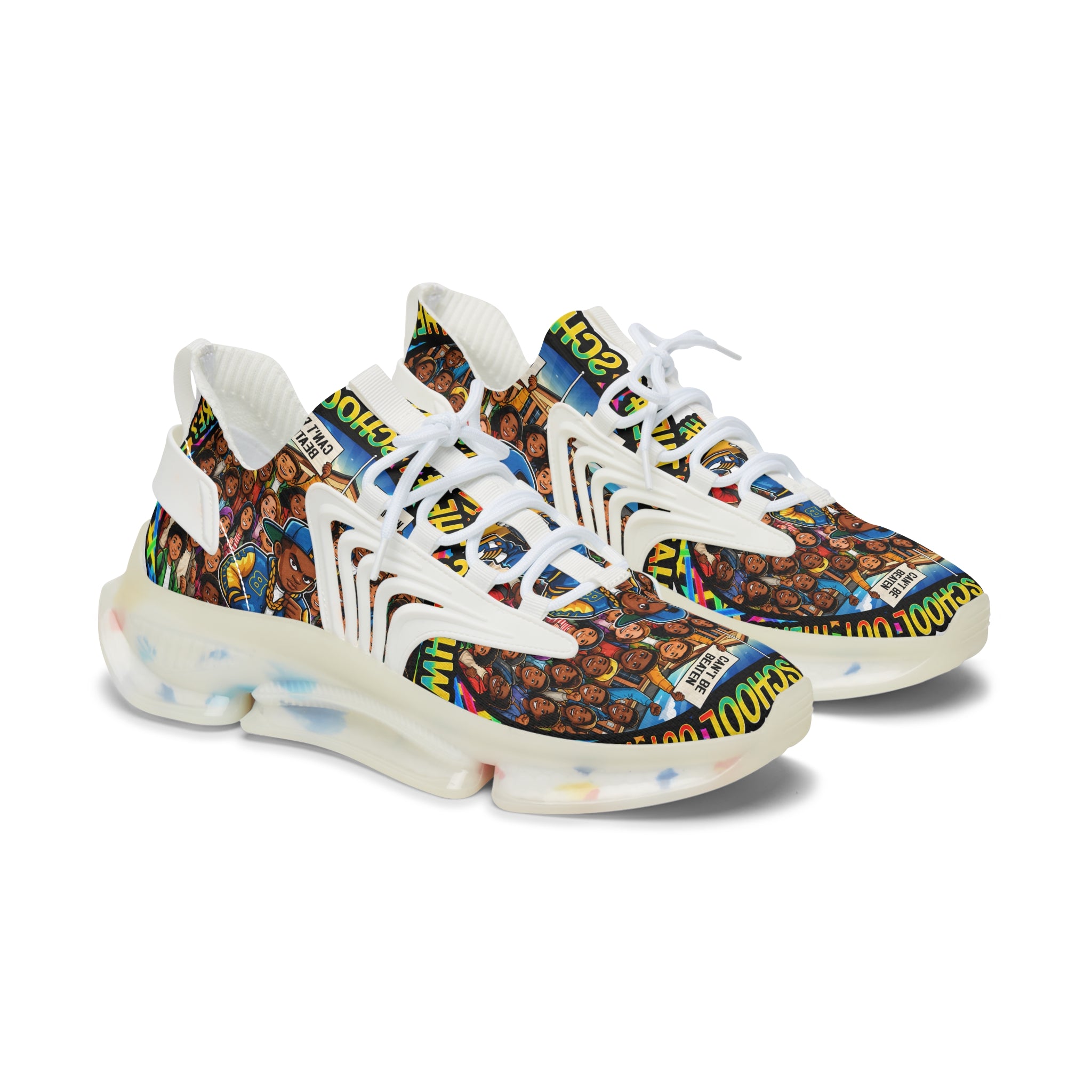Mesh Sneakers — Colorful School Portrait Collage Women’s Sneakers