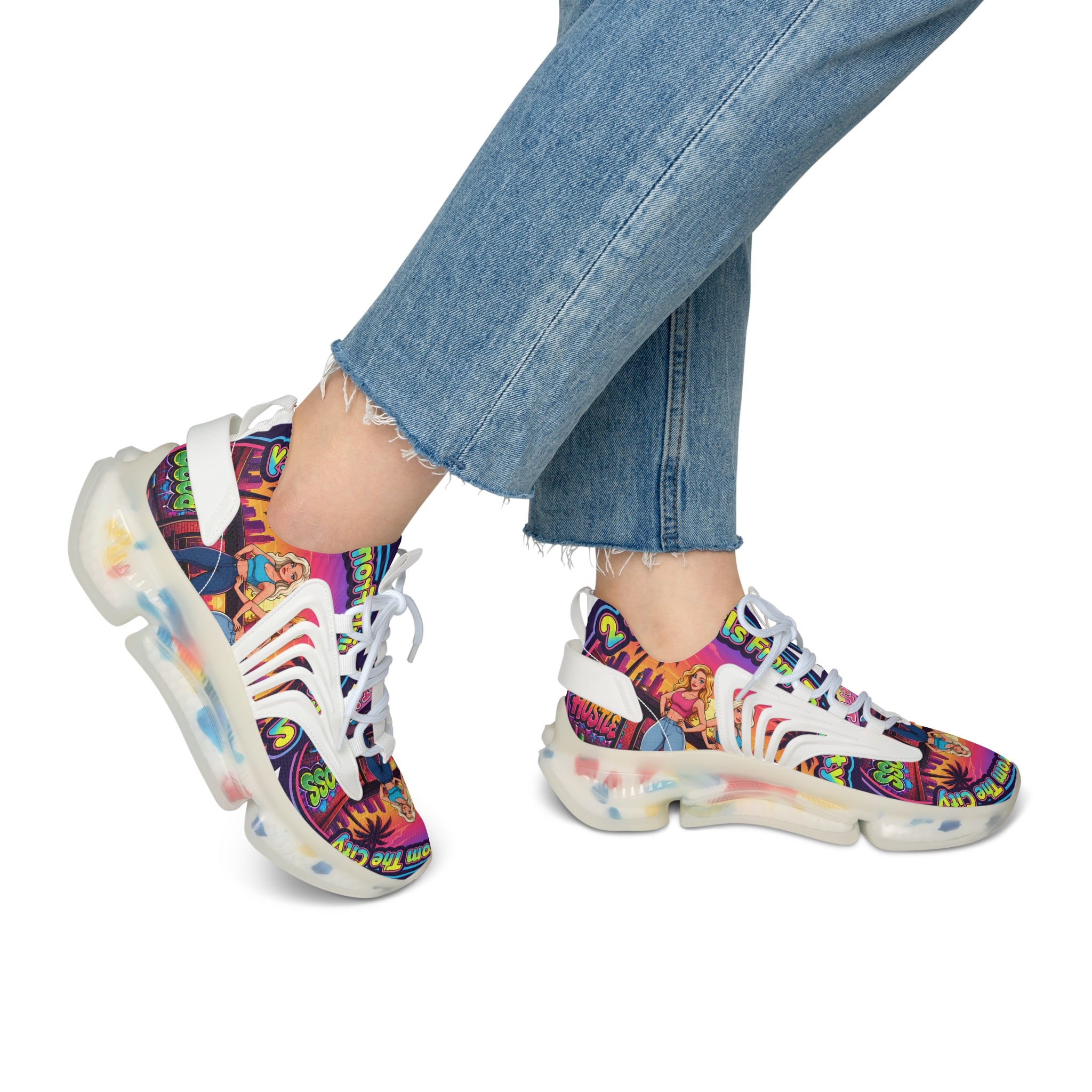 Women's Mesh Sneakers — Retro 'Girls From The City' Graphic Athletic Shoes
