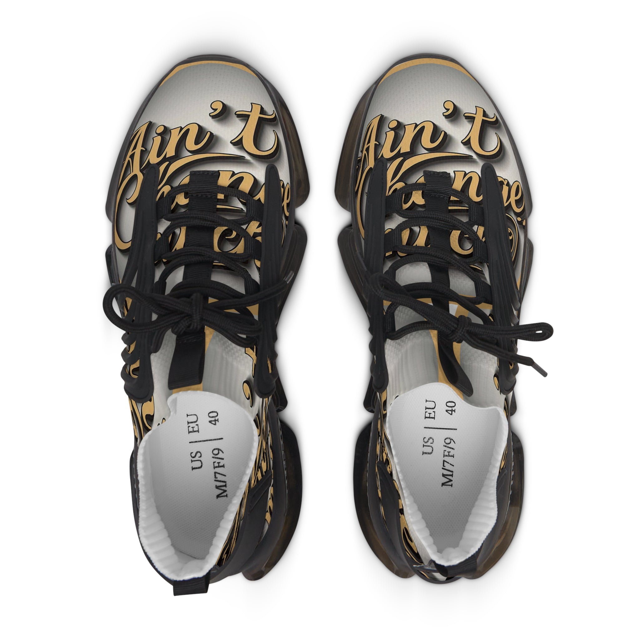 Women’s Mesh Sneakers — "Ain't  Change Much "Cream Script Logo Athletic Shoes