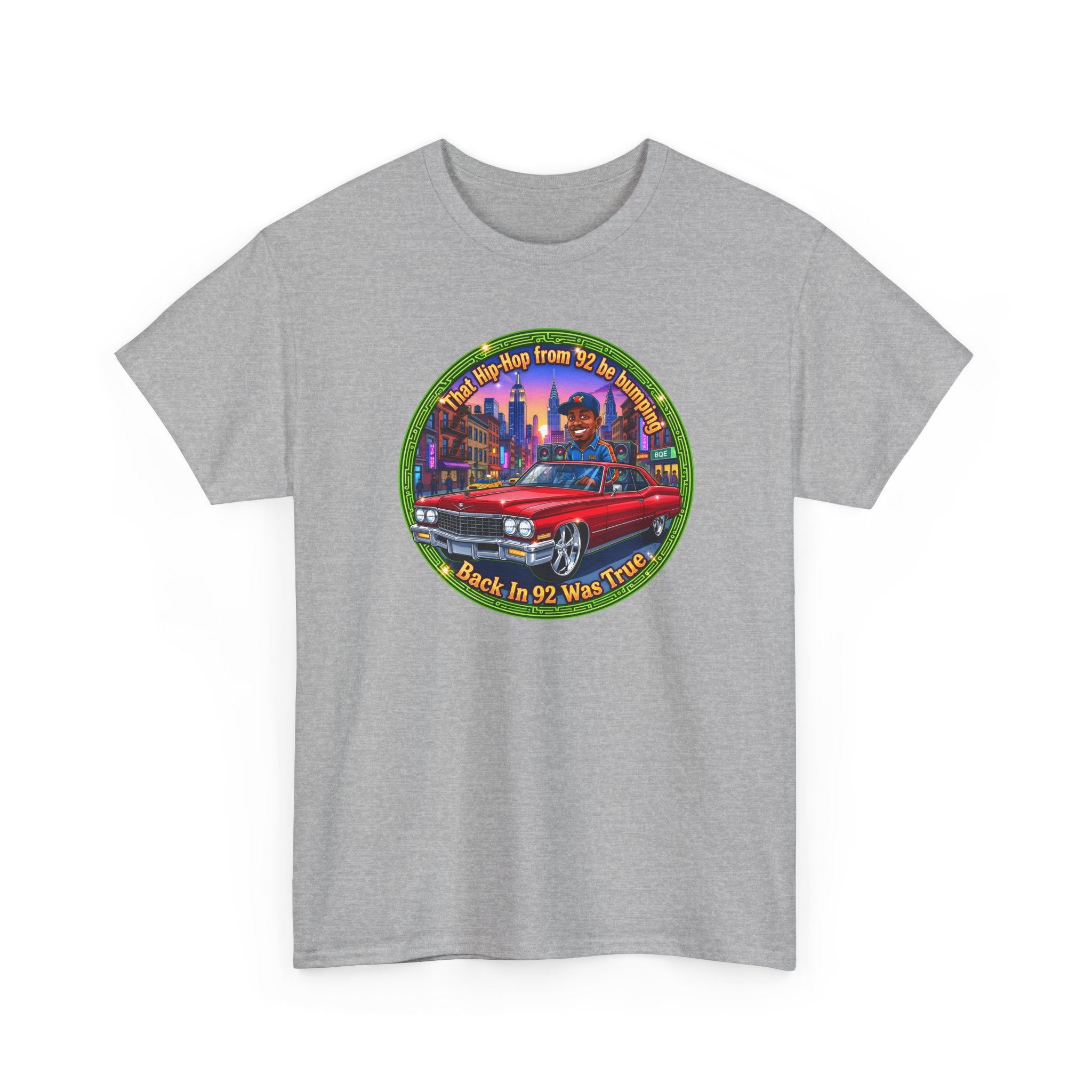 Vintage Red Convertible T-Shirt – “That Hip-hop From 92 Be Bumping" Retro City Cruise Tee